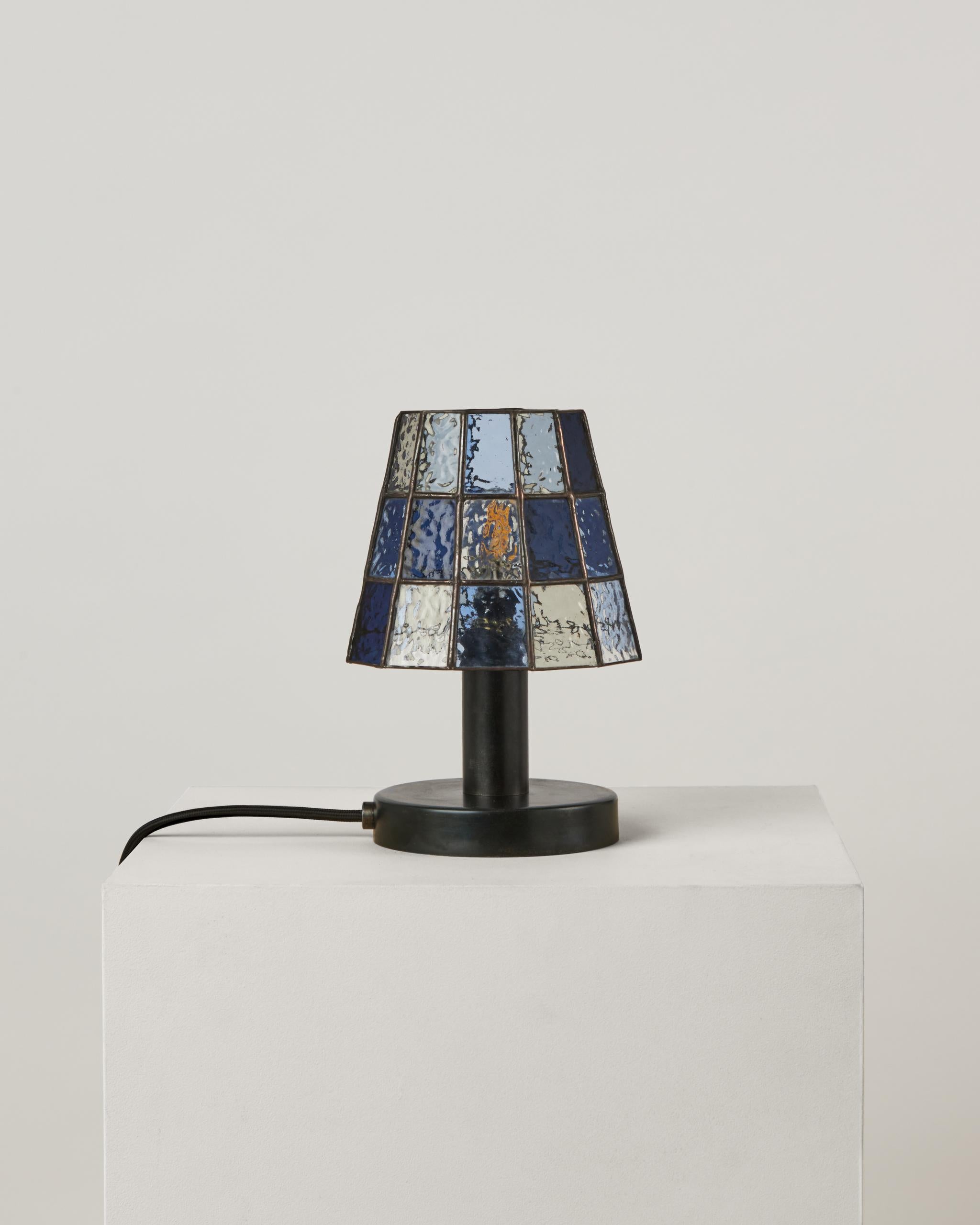 Fun Guy Stained Glass Table Lamp with Customizable Metal Base by Frangere Studio For Sale 2