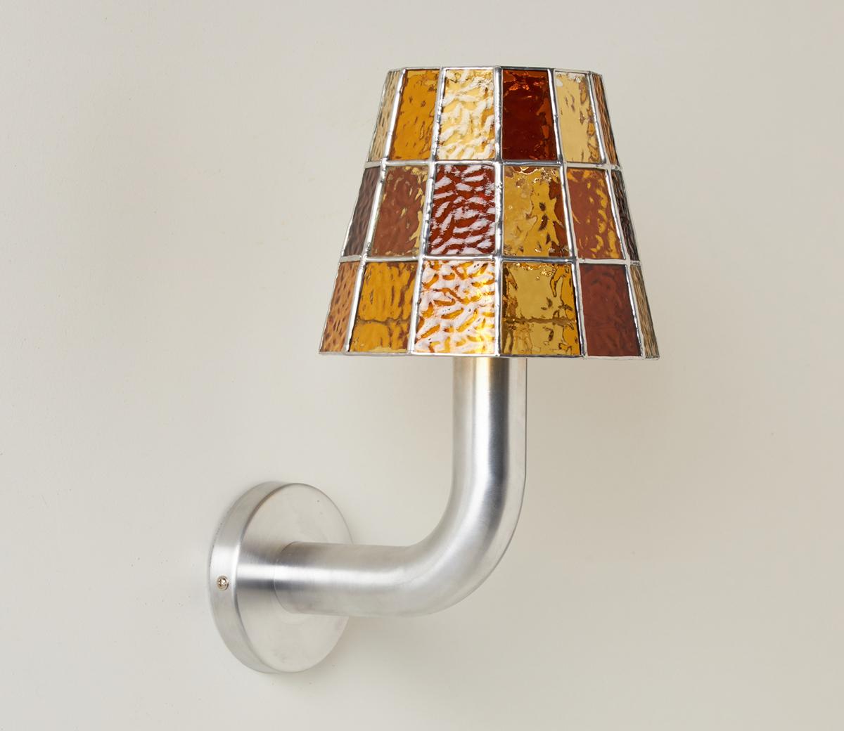 Fun Guy Stained Glass Wall Light with Natural Aluminum Base by Frangere Studio In New Condition For Sale In Brooklyn, NY