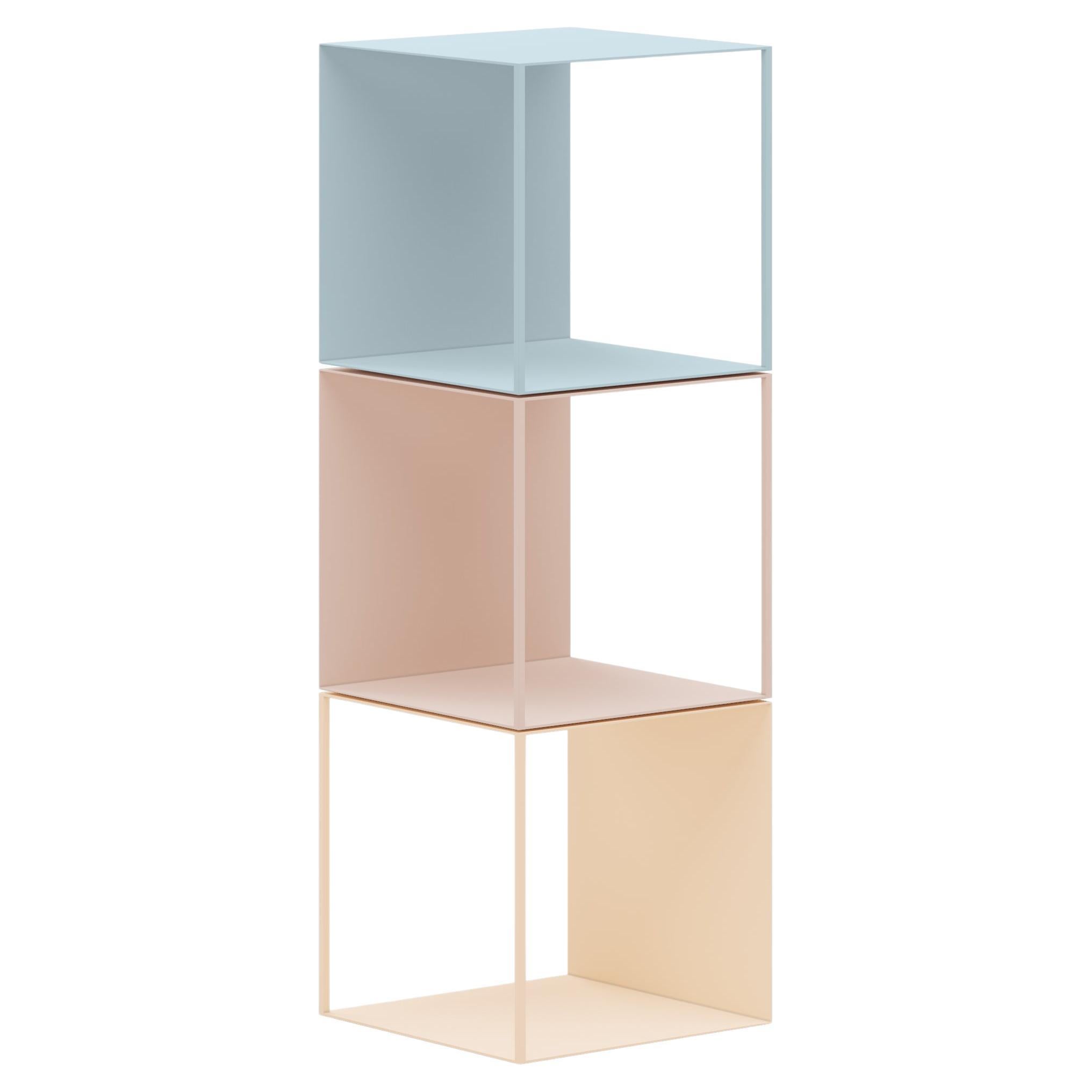 Fun House, 3 Iron Cubes, sky blue, peach pink, ivory white For Sale