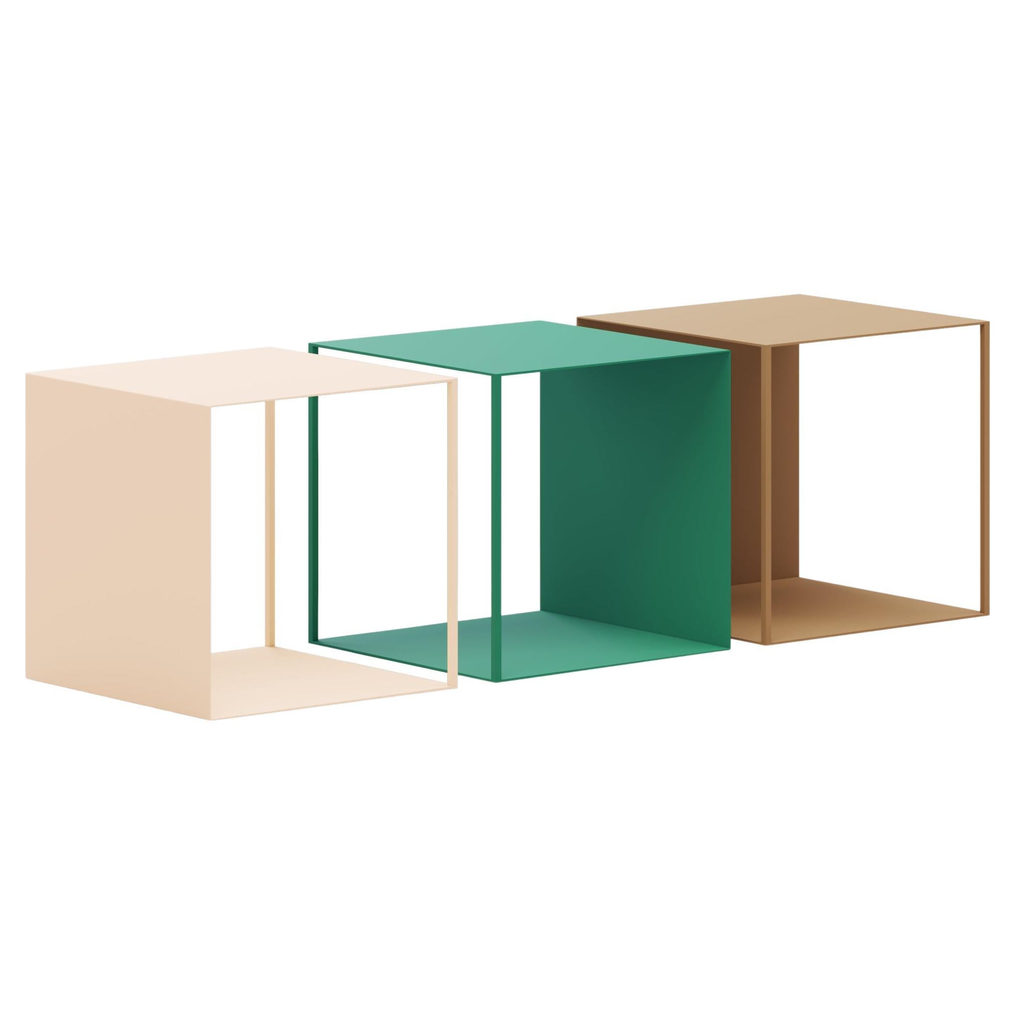 Fun House, 3 cubes en fer, blanc ivoire, feuille verte, marron argile en vente