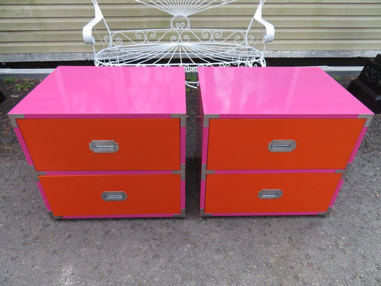 Fun Pop Colored Pair of Campaign Night Stand Mid-Century Modern Campaigner 6