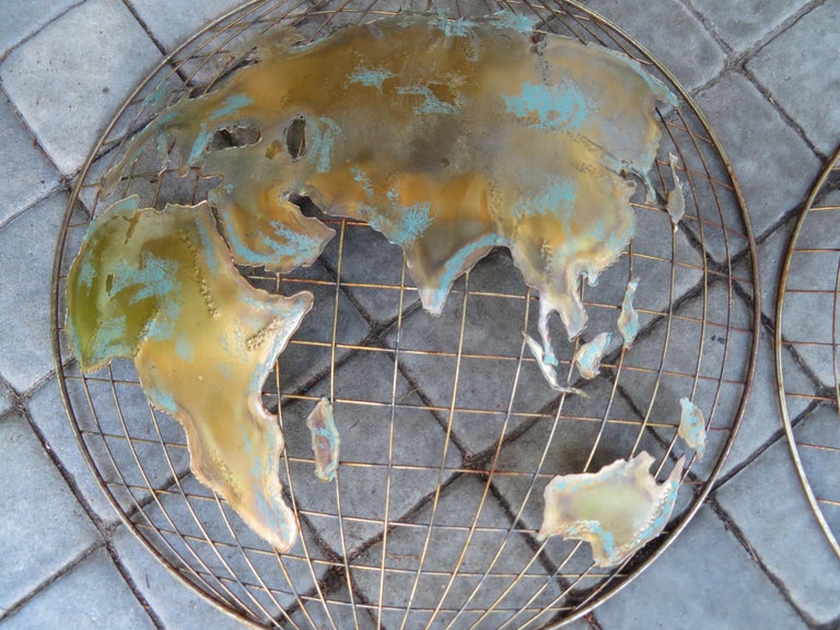 Late 20th Century Fun Signed Curtis Jere Globe World Wall Sculpture Mid-Century Modern For Sale