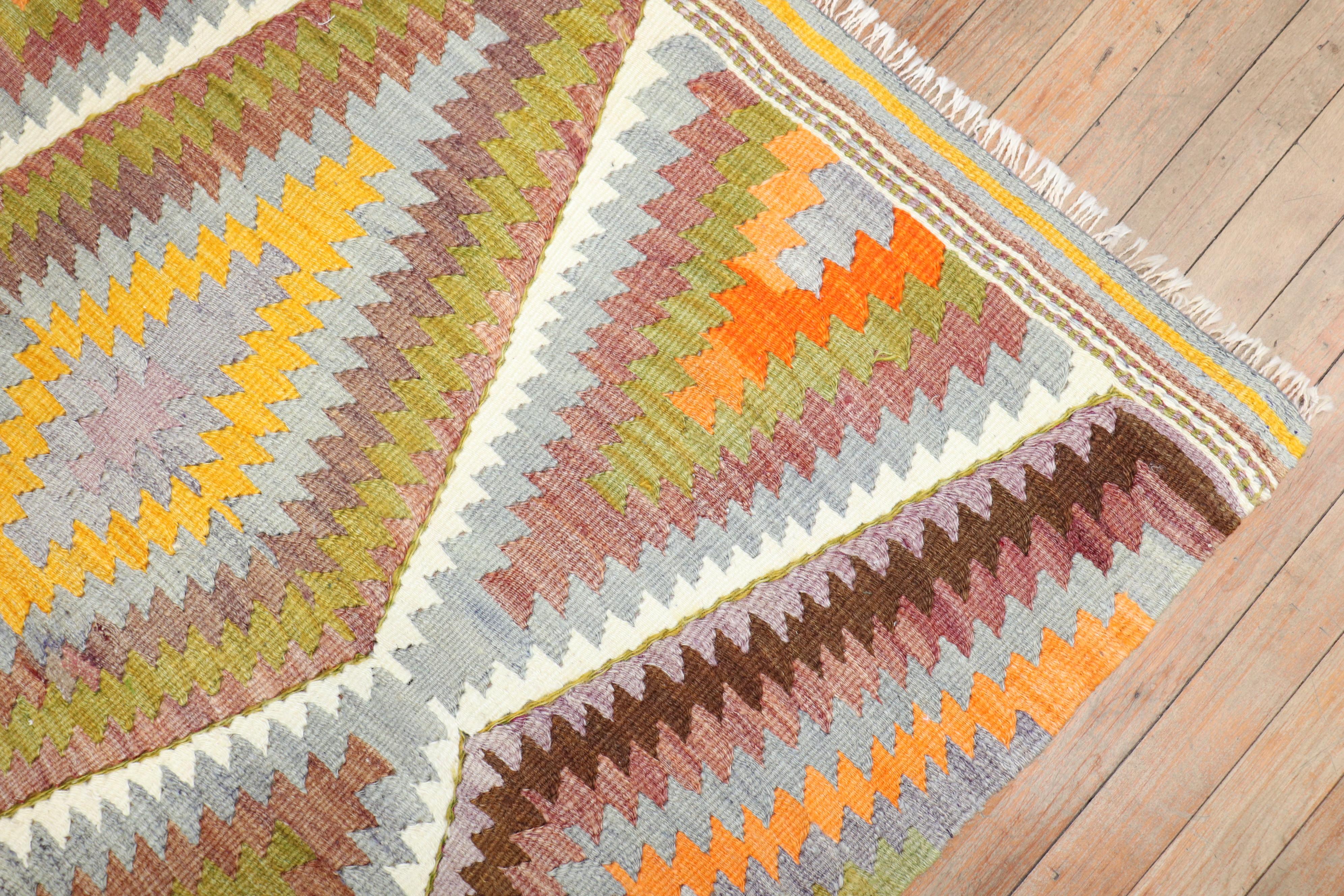 Hand-Knotted Fun Square Vintage Turkish Kilim For Sale