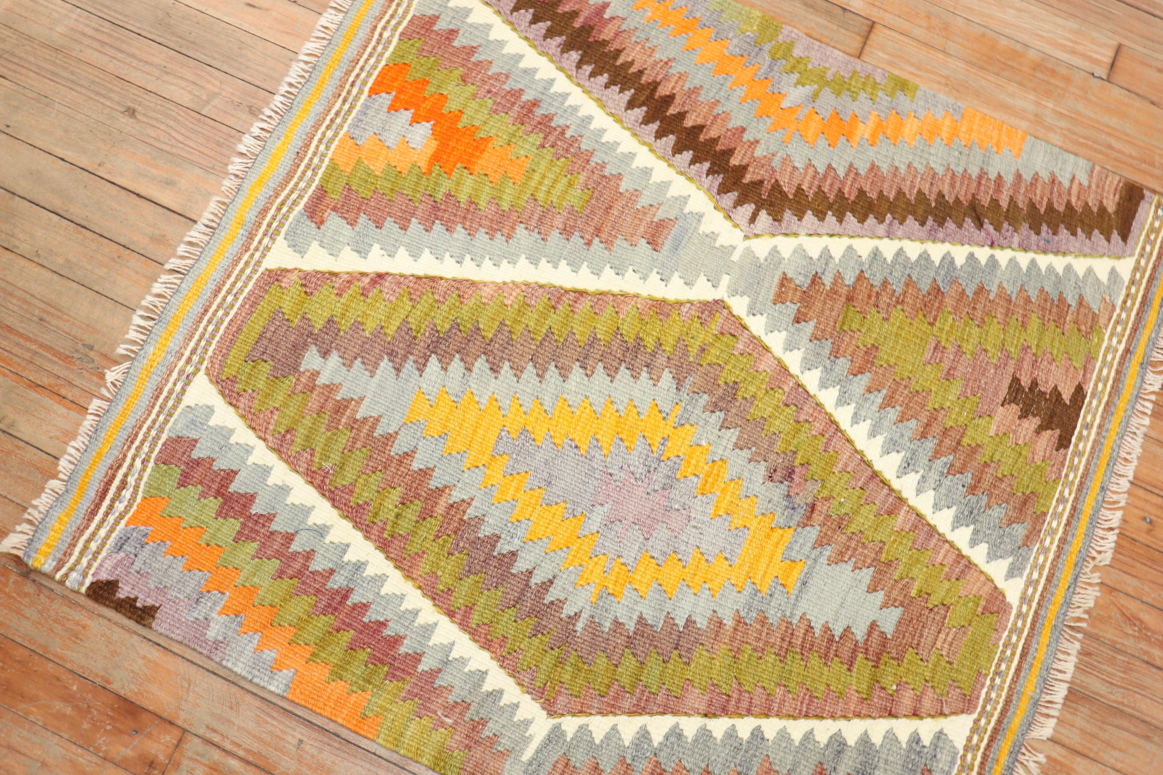 Fun Square Vintage Turkish Kilim In Good Condition For Sale In New York, NY