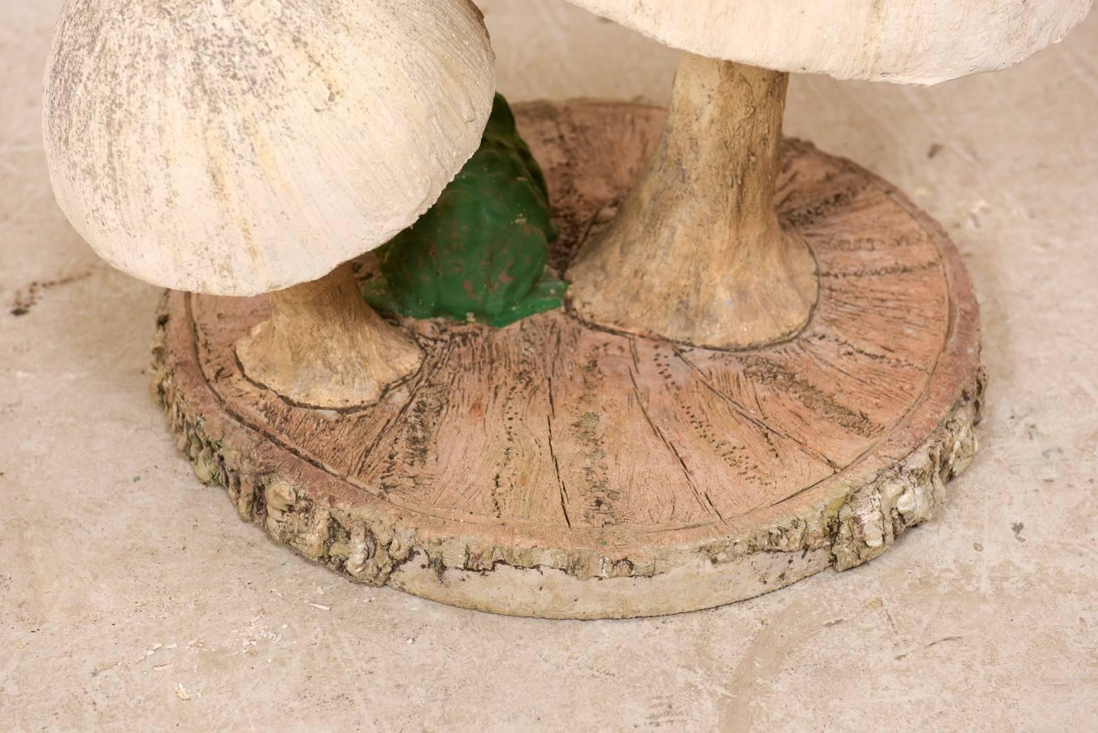 Fun Tall Mushrooms and Frogs Garden Sculpture on Faux Bois Slab Base 5