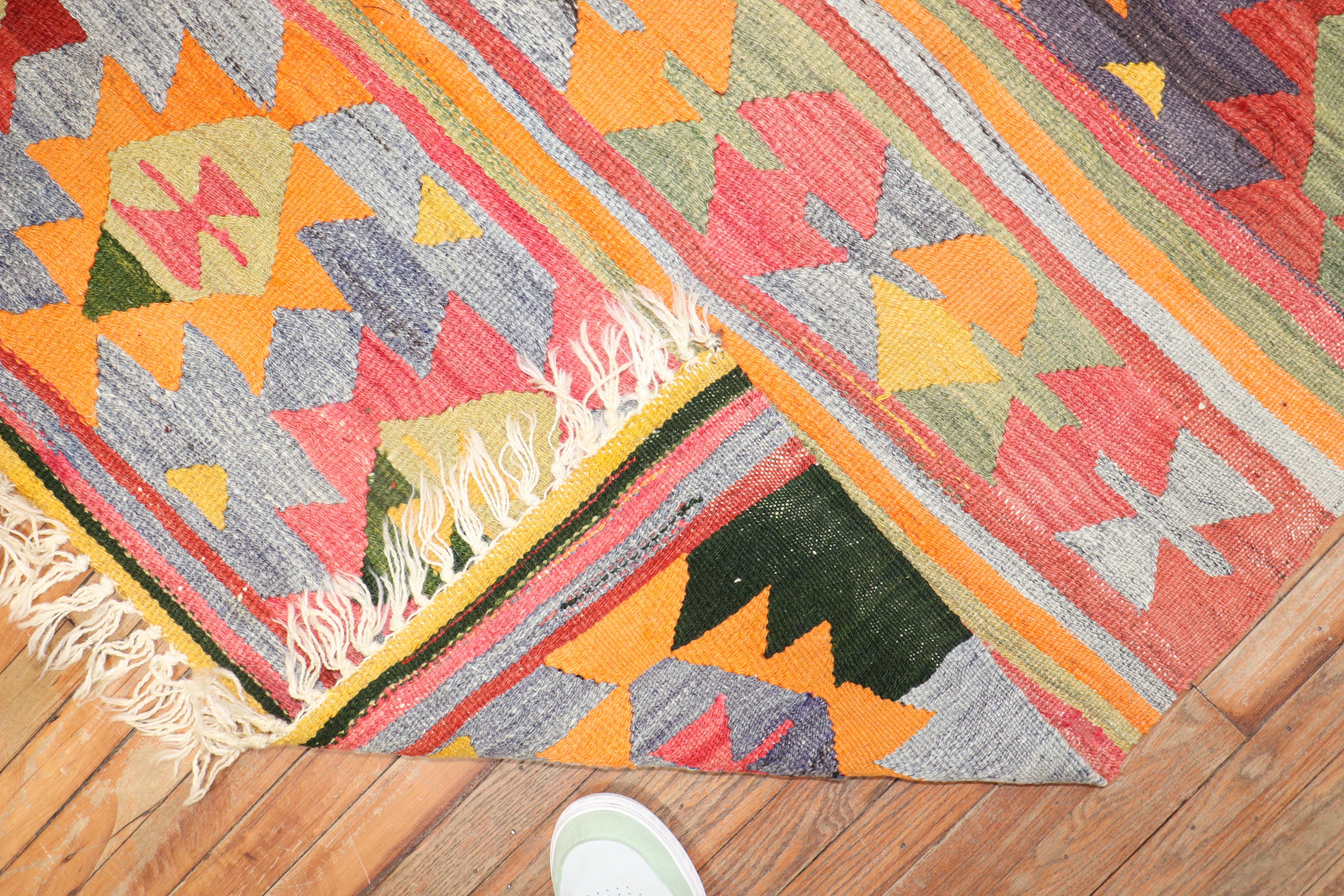 Hand-Knotted Fun Vintage Turkish Kilim For Sale