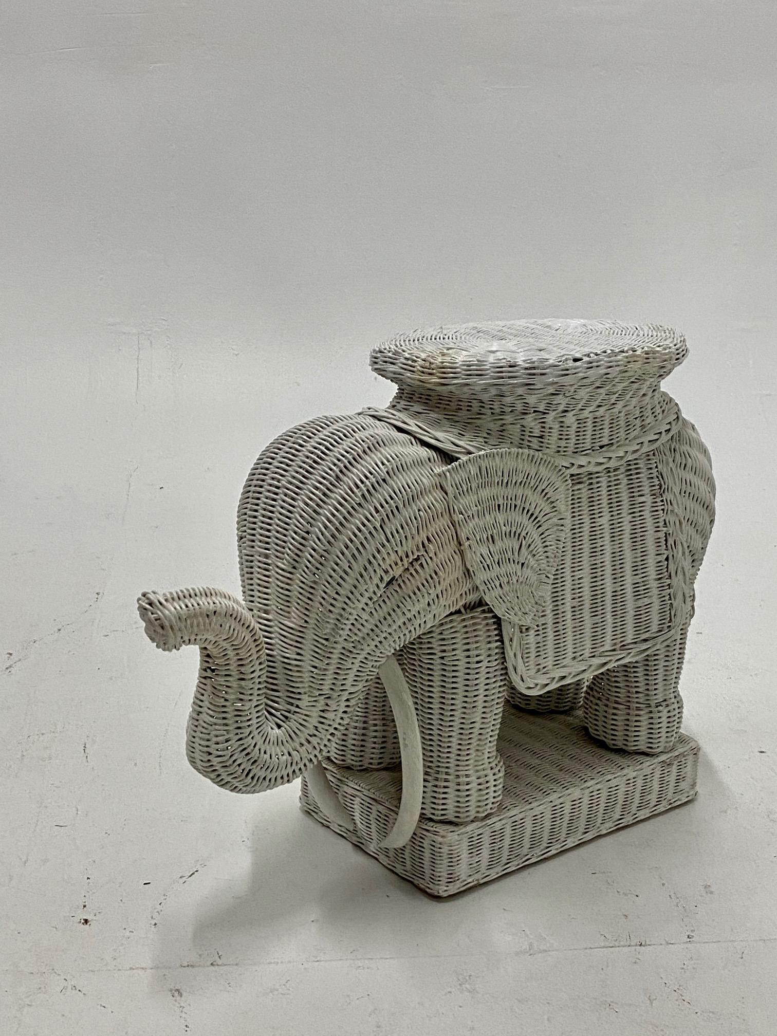 American Fun Vintage Wicker and Rattan Elephant End Table
