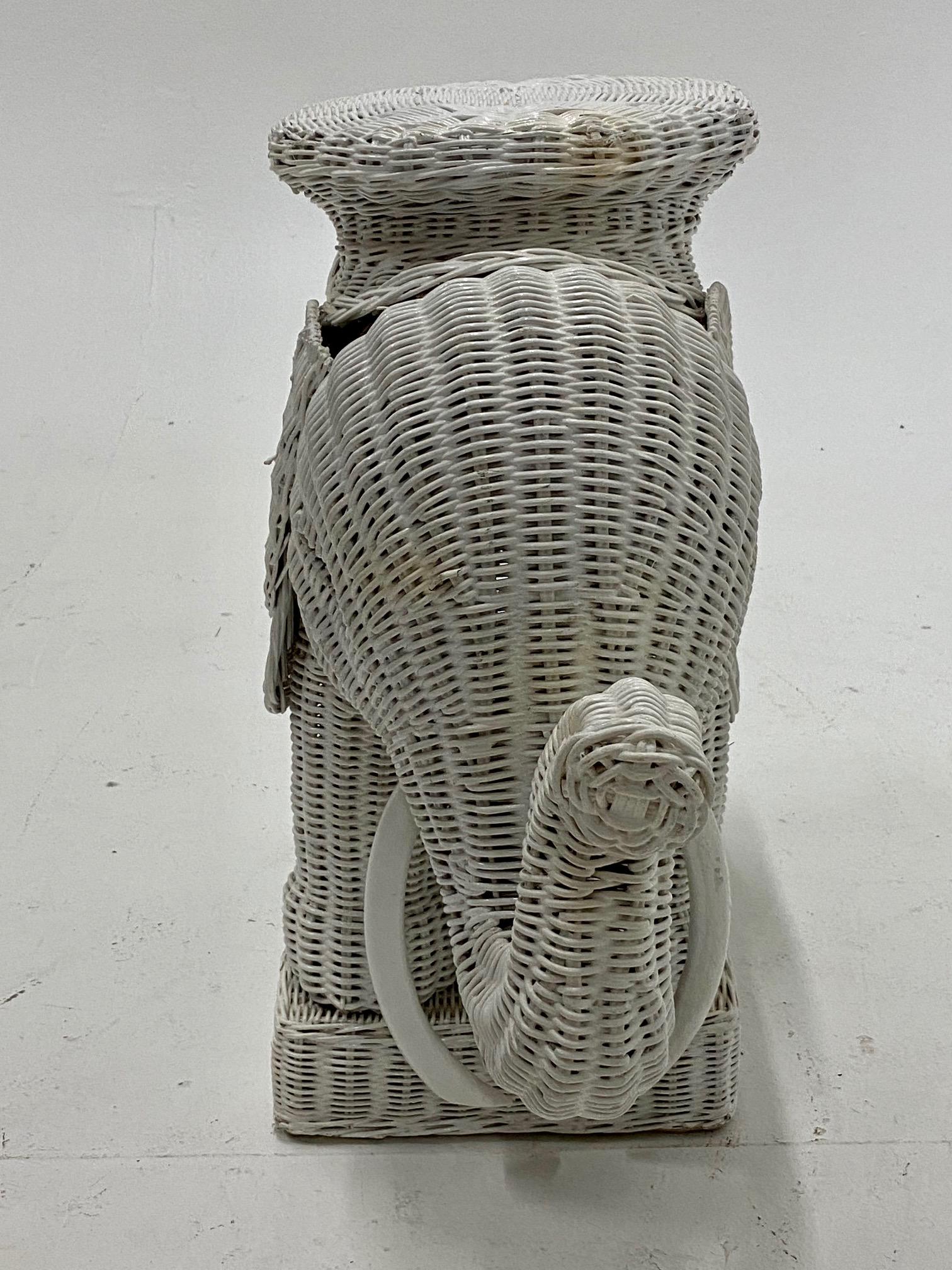 Woven Fun Vintage Wicker and Rattan Elephant End Table