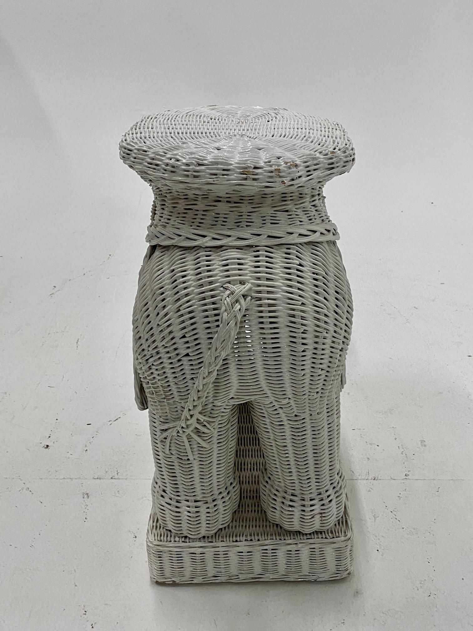 Fun Vintage Wicker and Rattan Elephant End Table 1