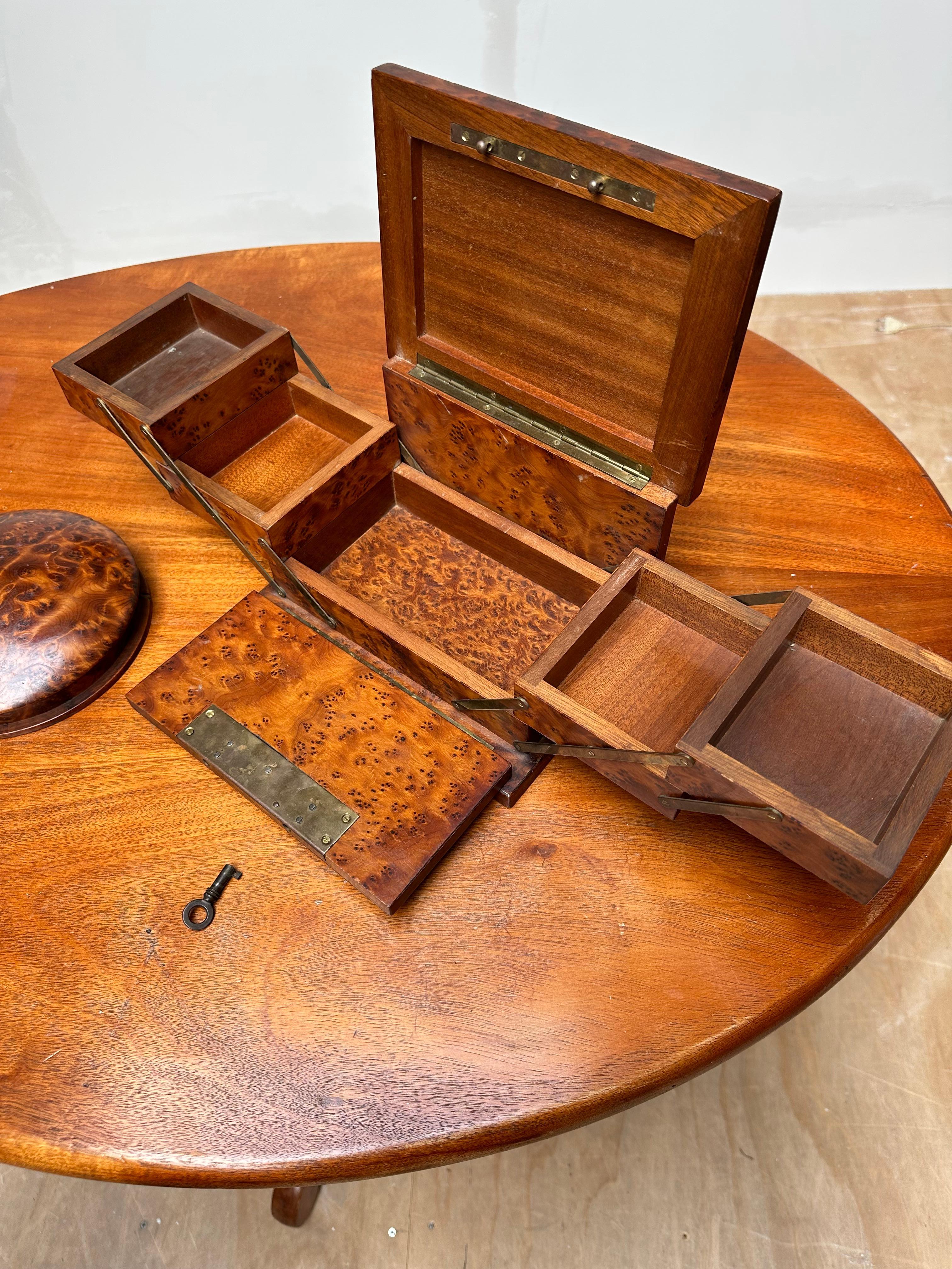 Functional and Stylish Burl / Burr Wood Foldable Jewelry Casket with Round Box 4