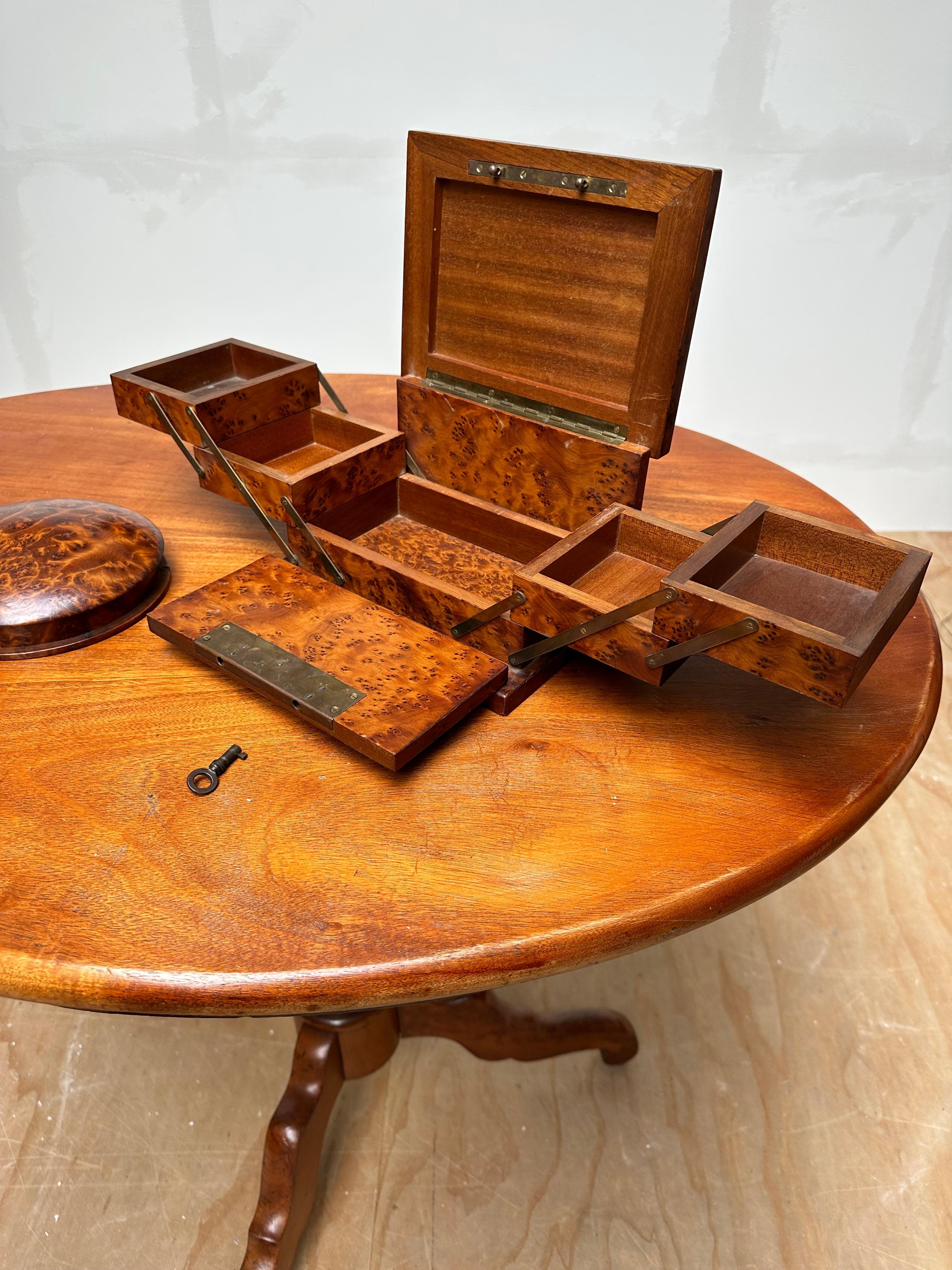 Functional and Stylish Burl / Burr Wood Foldable Jewelry Casket with Round Box 10