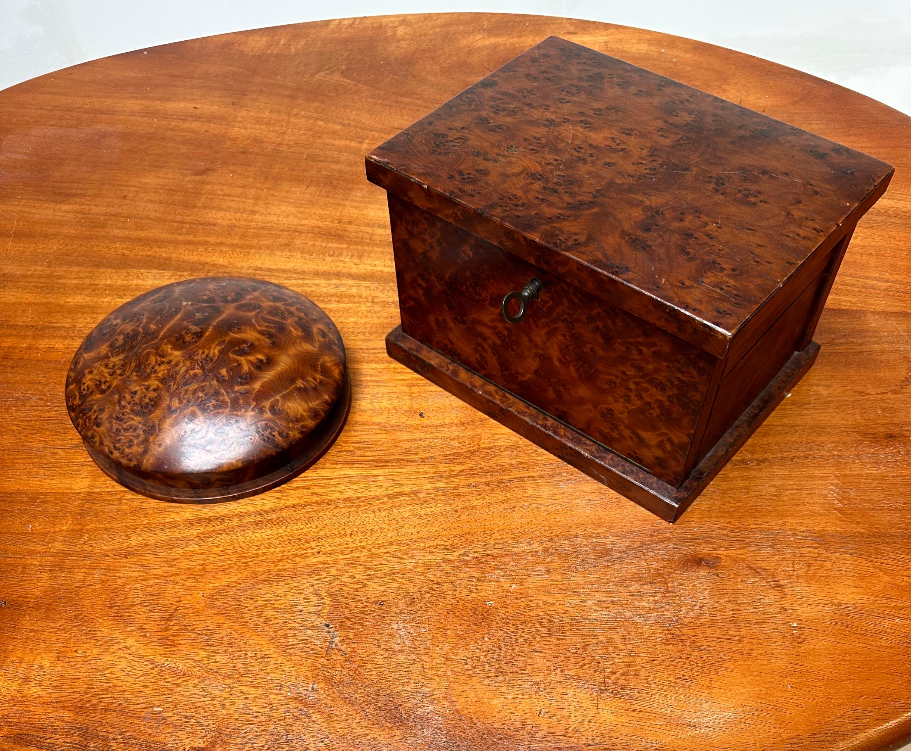 Arts and Crafts Functional and Stylish Burl / Burr Wood Foldable Jewelry Casket with Round Box