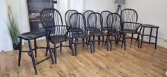 Functional Art: A Bespoke Set of 10 Handcrafted Windsor Chairs in Ebonized Ash