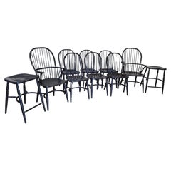 Functional Art: A Bespoke Set of 10 Handcrafted Windsor Chairs in Ebonized Ash