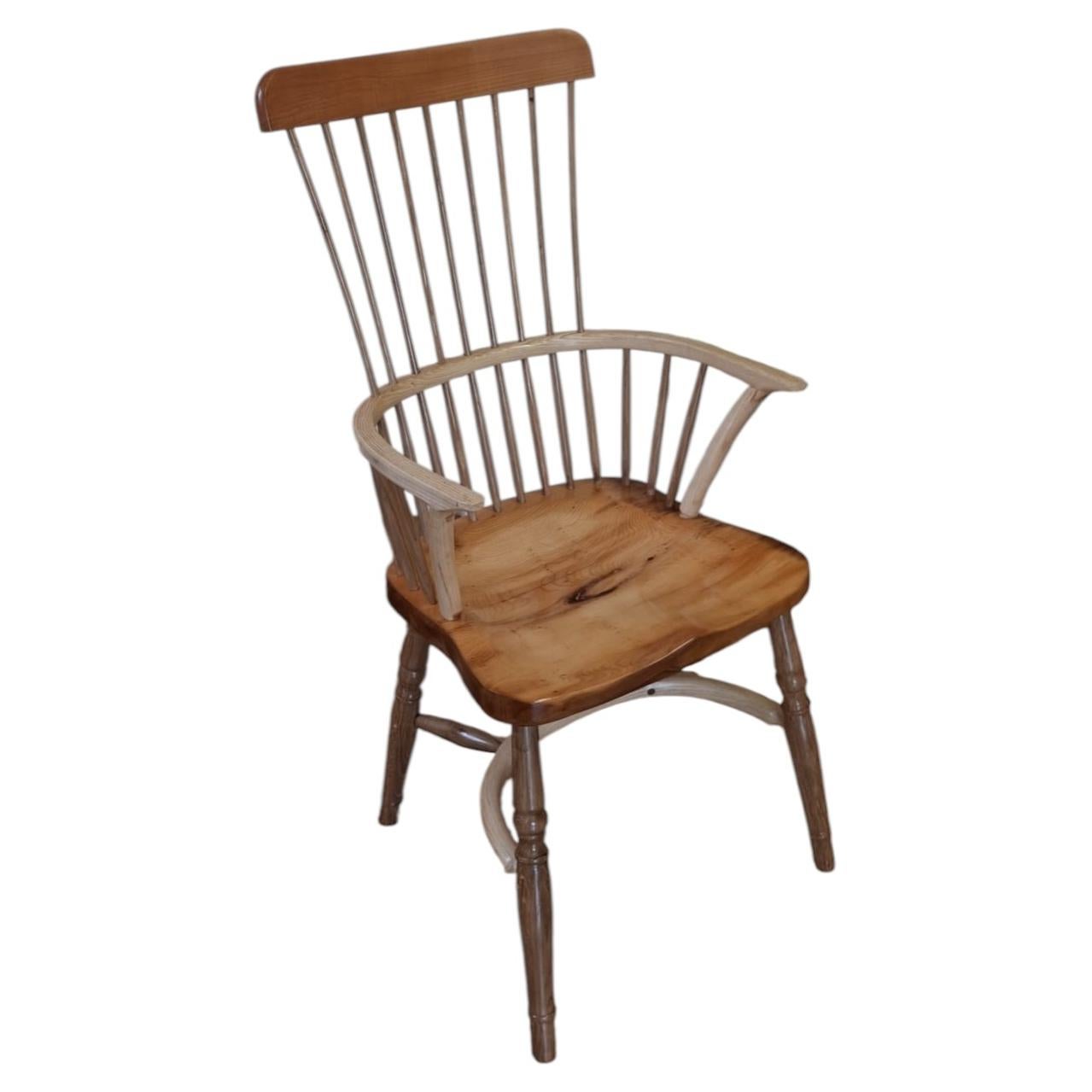 Functional art - Handcrafted Yew, Oak, and Ash Combback Windsor Chair For Sale