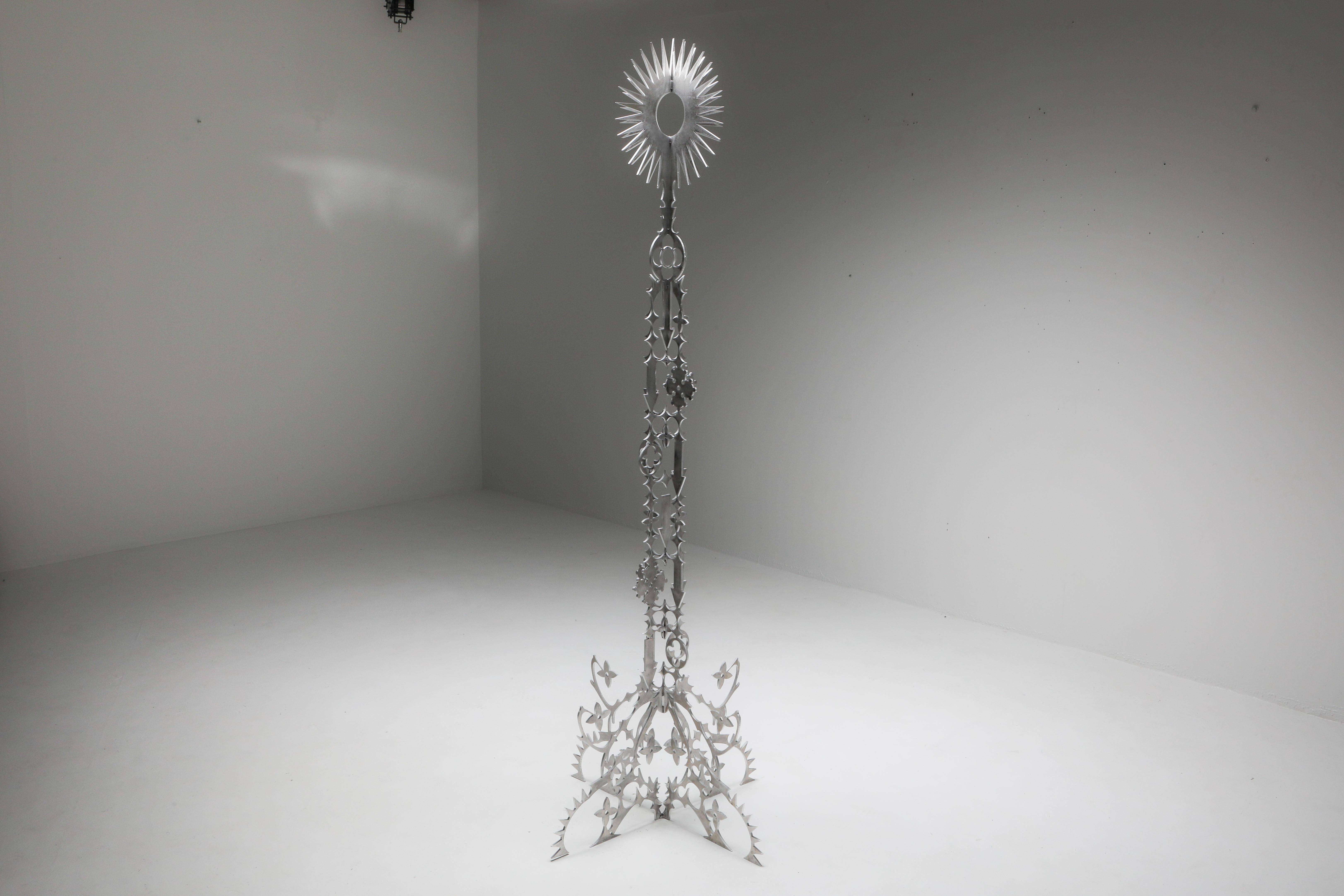 ‘Ornamentum 3’ (floor lamp inspired) sculpture made from 6mm lasered aluminium. Designed as part of a collaborative project between spatial designer Orson Van Beek and fashion designer Quinten Mestdagh, consisting of three unique functional art