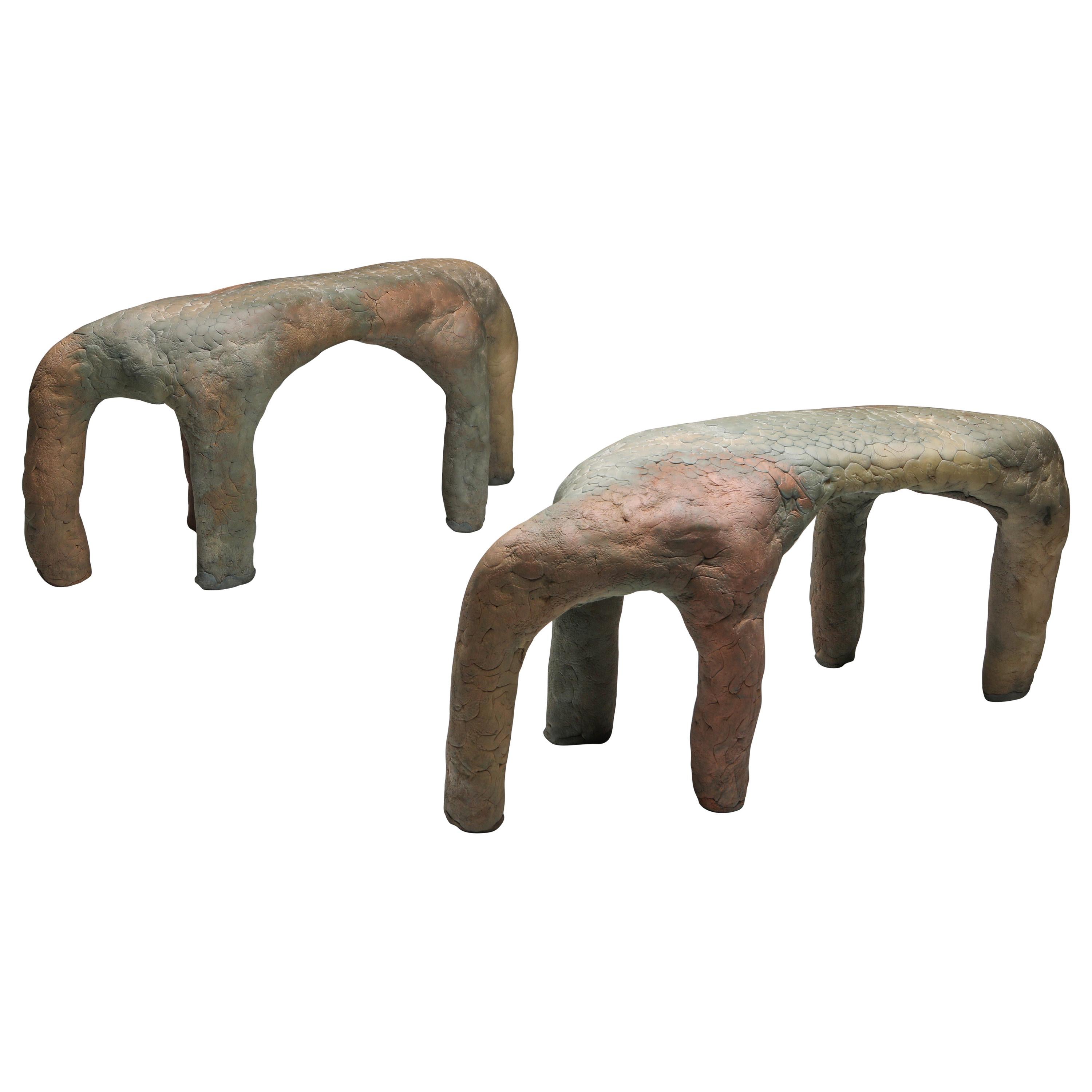 'Prosper & Prosper' Set of Two Soft Low Benches by Elissa Lacoste, France, 2020 For Sale