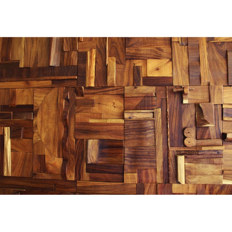 Natural Parota Wood Randomly Composed Art Wall Covering, Acoustic Quality For Sale