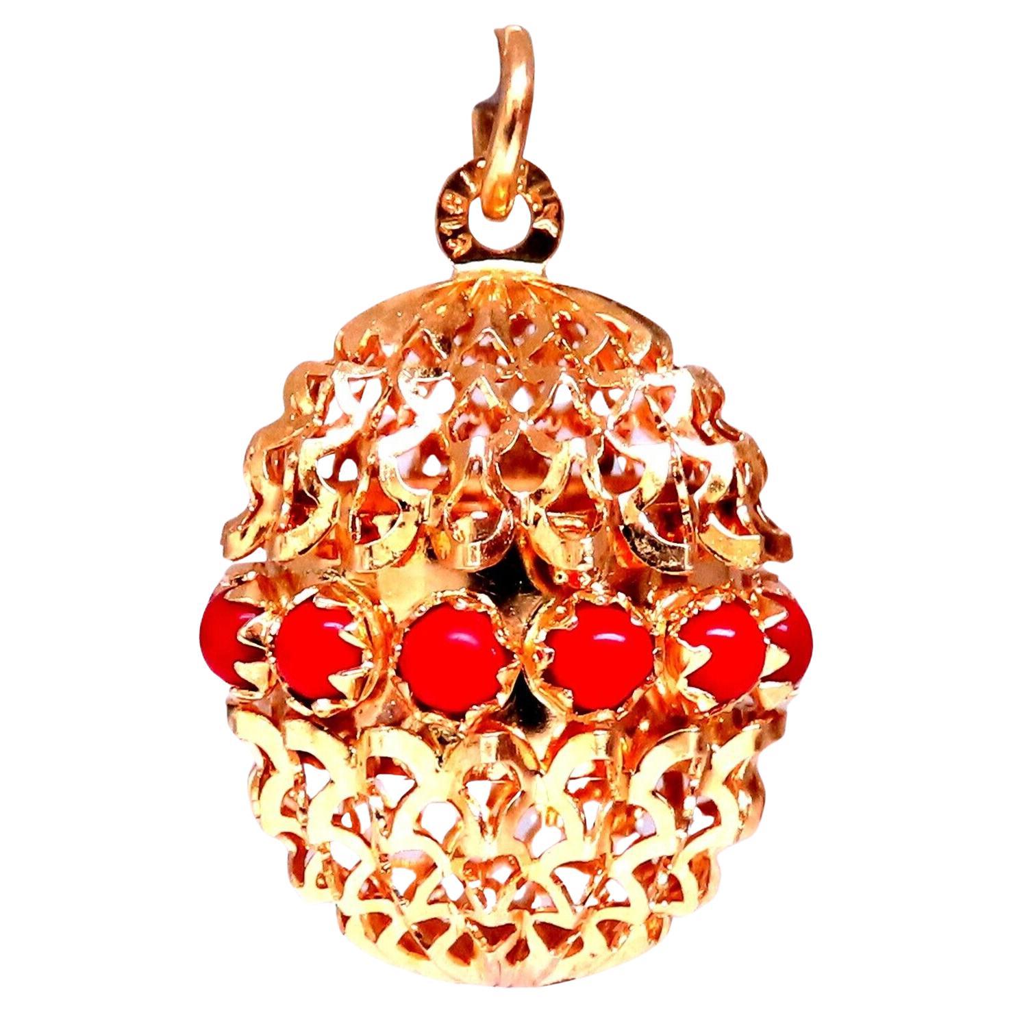 Functional Poison Pill Pendant Open Filigree Detail 18kt gold coral For Sale