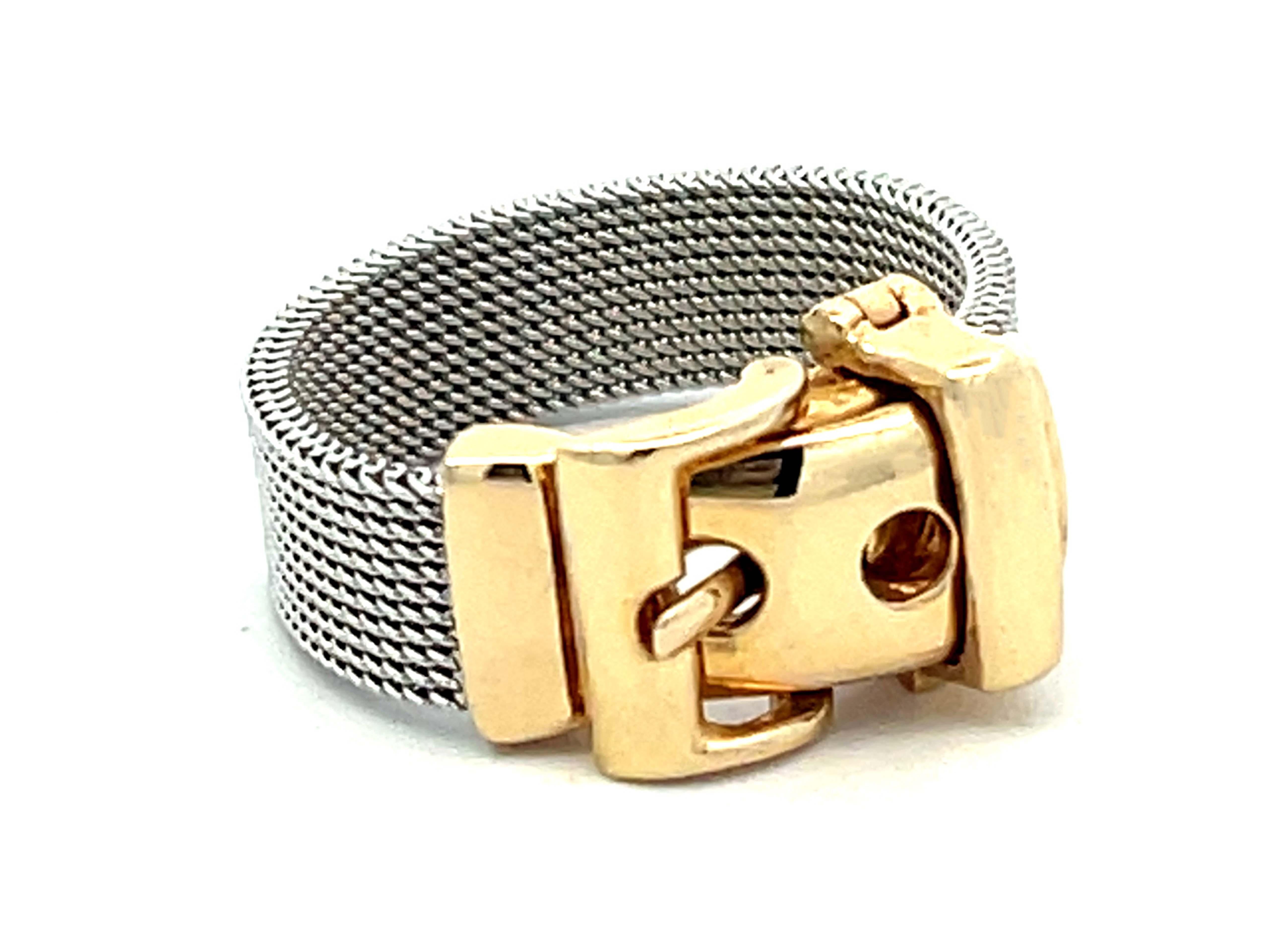 Modern Functional Two Toned Gold Belt Ring in 14K For Sale