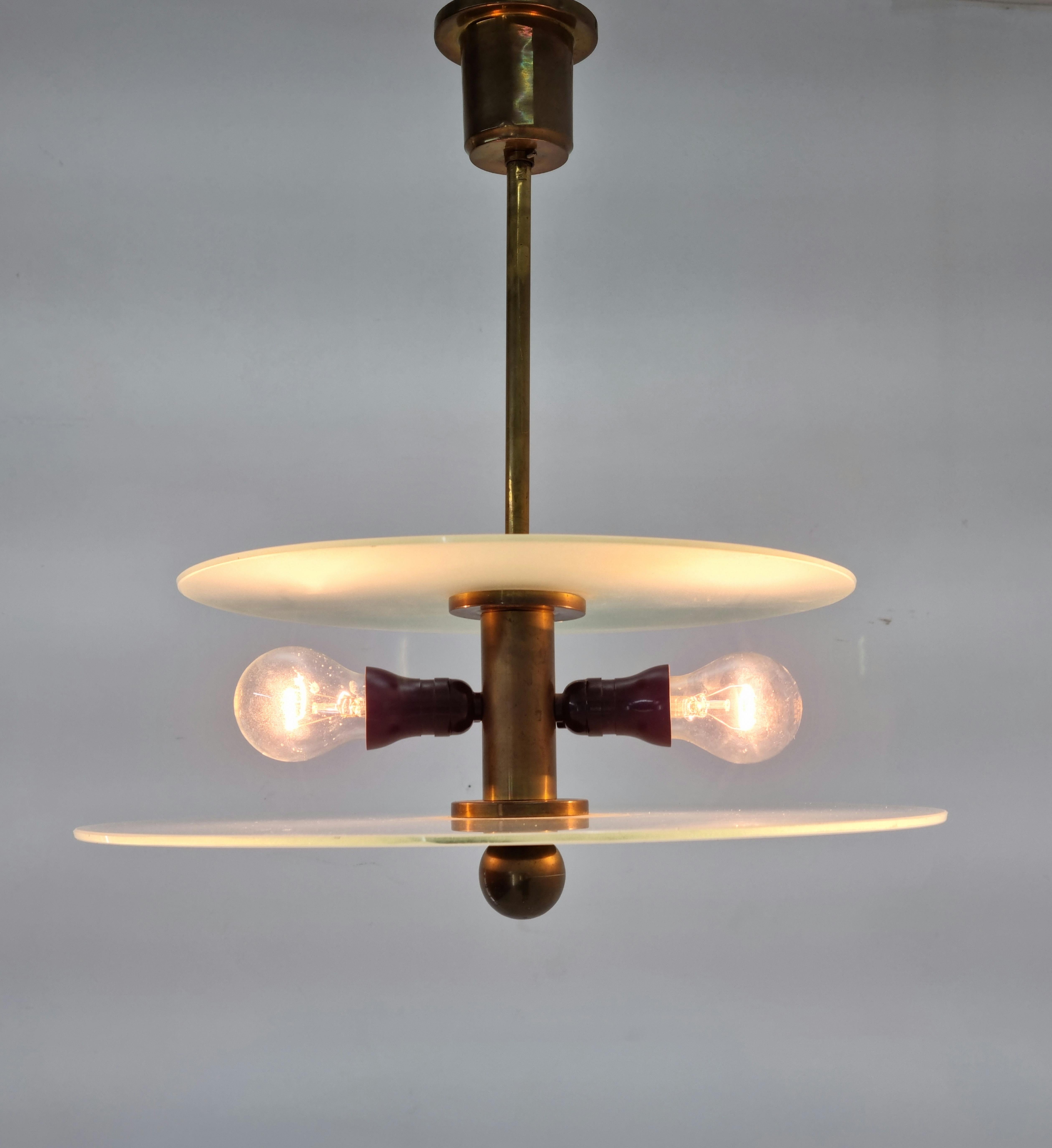 Brass Functionalism, Art Deco Pendant or Chandelier, 1930s