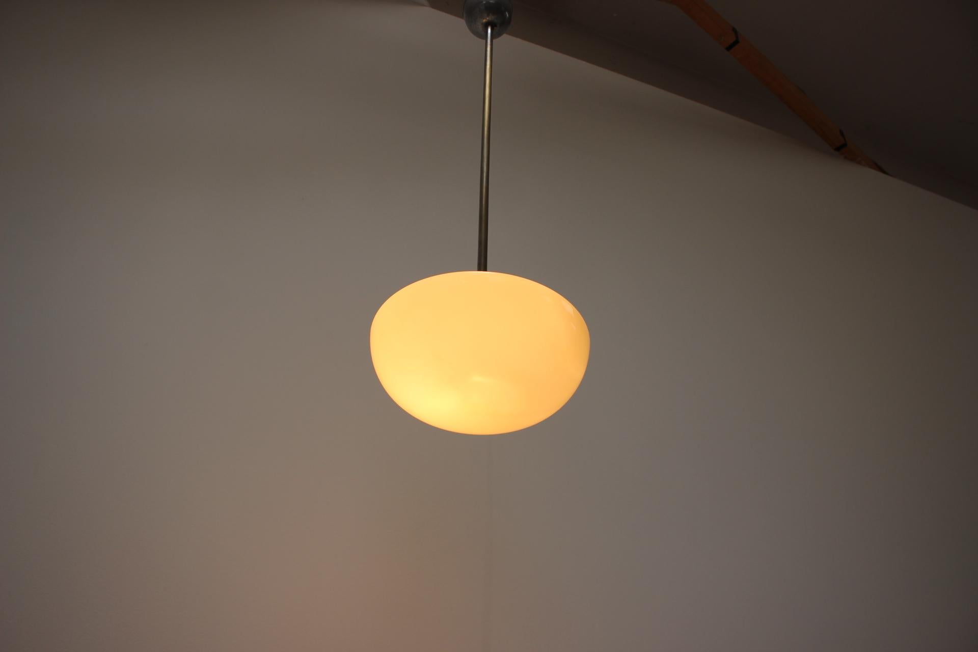 Glass Functionalist / Art Deco Chandelier, 1930's, Czechoslovakia For Sale