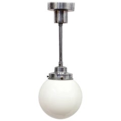 Functionalist Art Deco Opaline Glass Pendant Light, 1930s