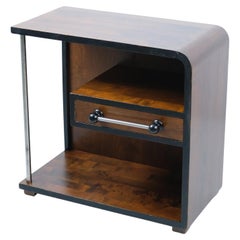 Functionalist Art Deco Side Table in Dark Birch and Tubuar Steel, Finland 1930s