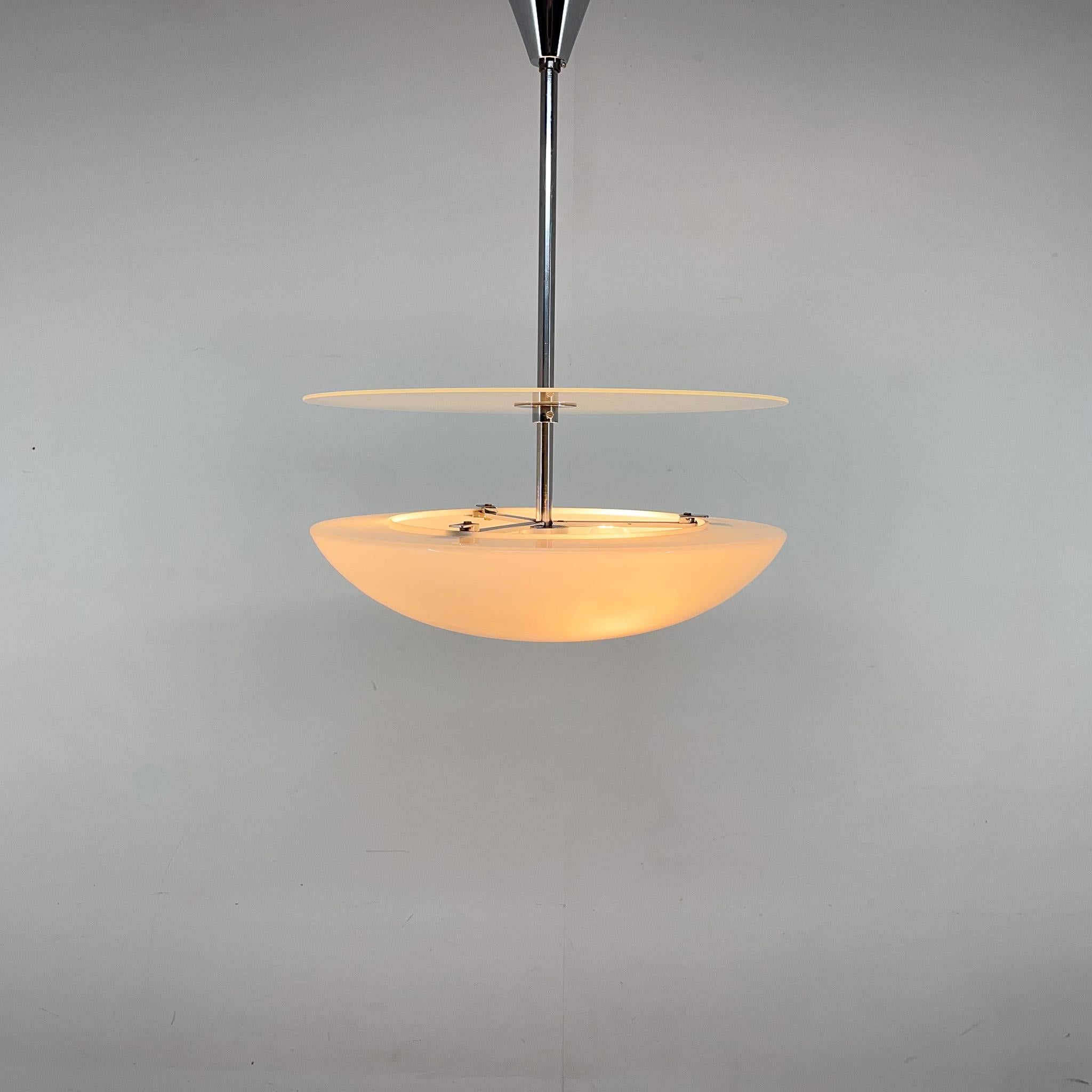 Functionalist/Bauhaus Chrome &Glass Chandelier In Good Condition For Sale In Praha, CZ