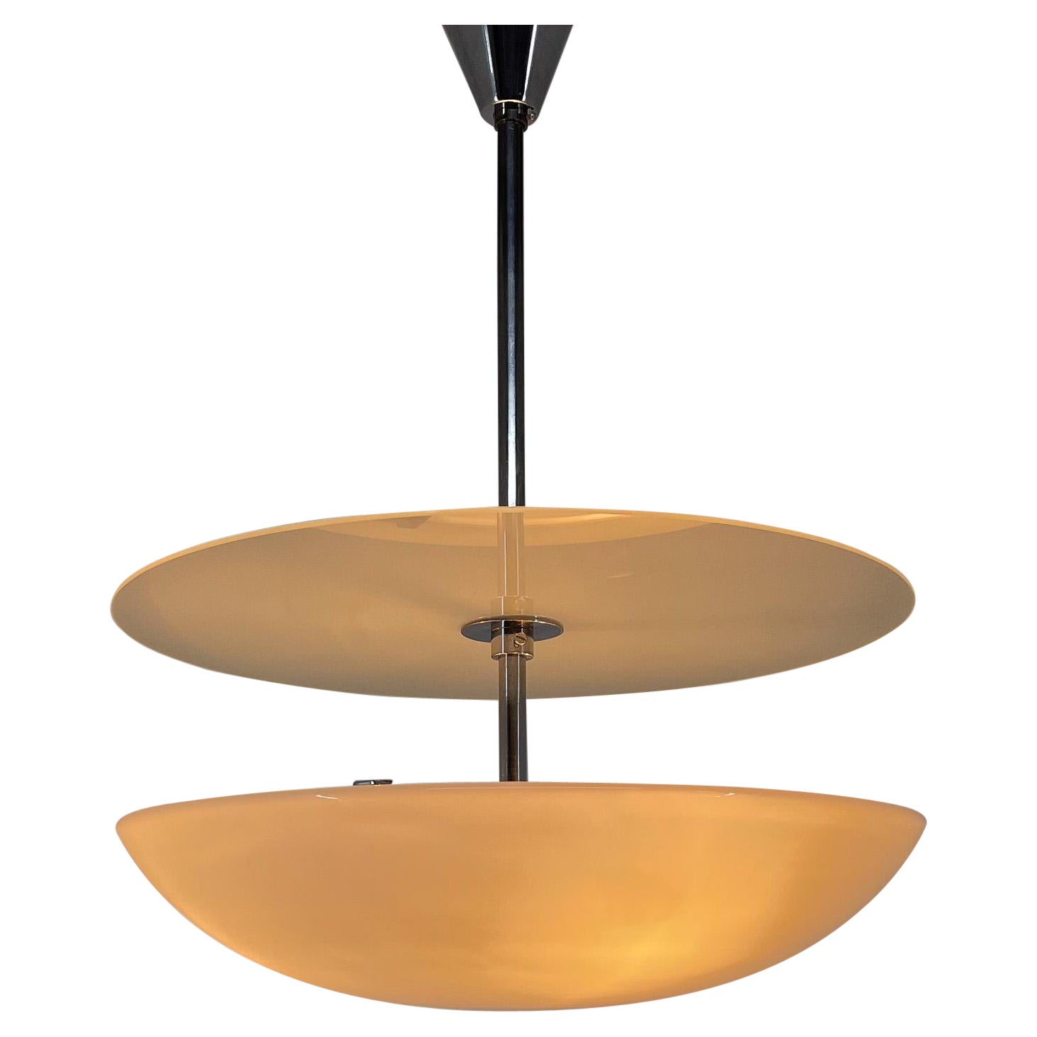Functionalist/Bauhaus Chrome &Glass Chandelier For Sale