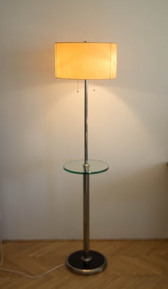 Functionalist / Bauhaus Floor Nickel Lamp with Table, 1930s, Restored