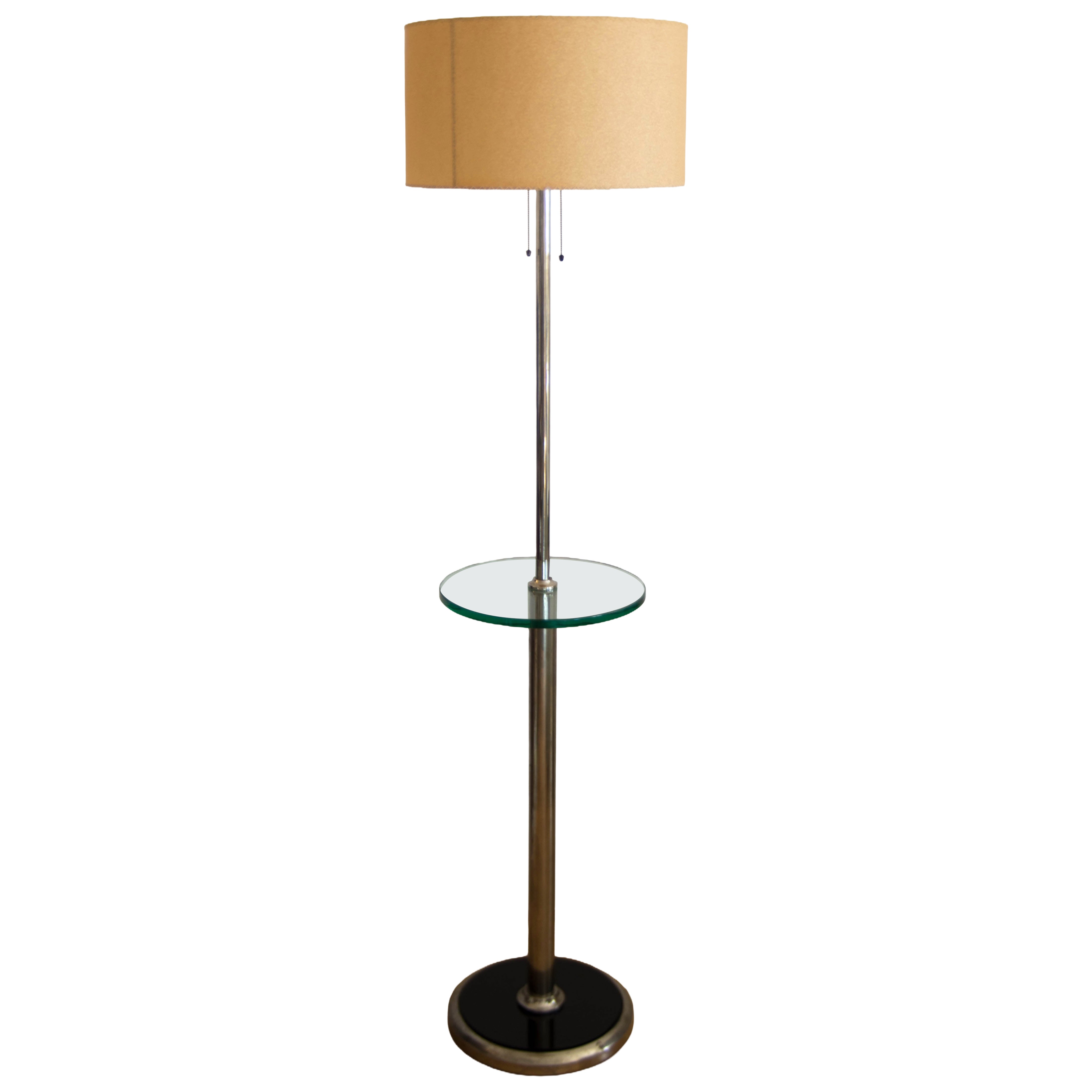 Functionalist / Bauhaus Floor Nickel Lamp with Table, 1930s, Restored For Sale