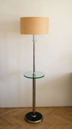 Lampadaire fonctionnaliste / Bauhaus en nickel avec table, années 1930, restauré