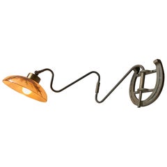 Functionalist Brass Swing Arm Wall Light with Horseshoe, Scandinavia, 1950s