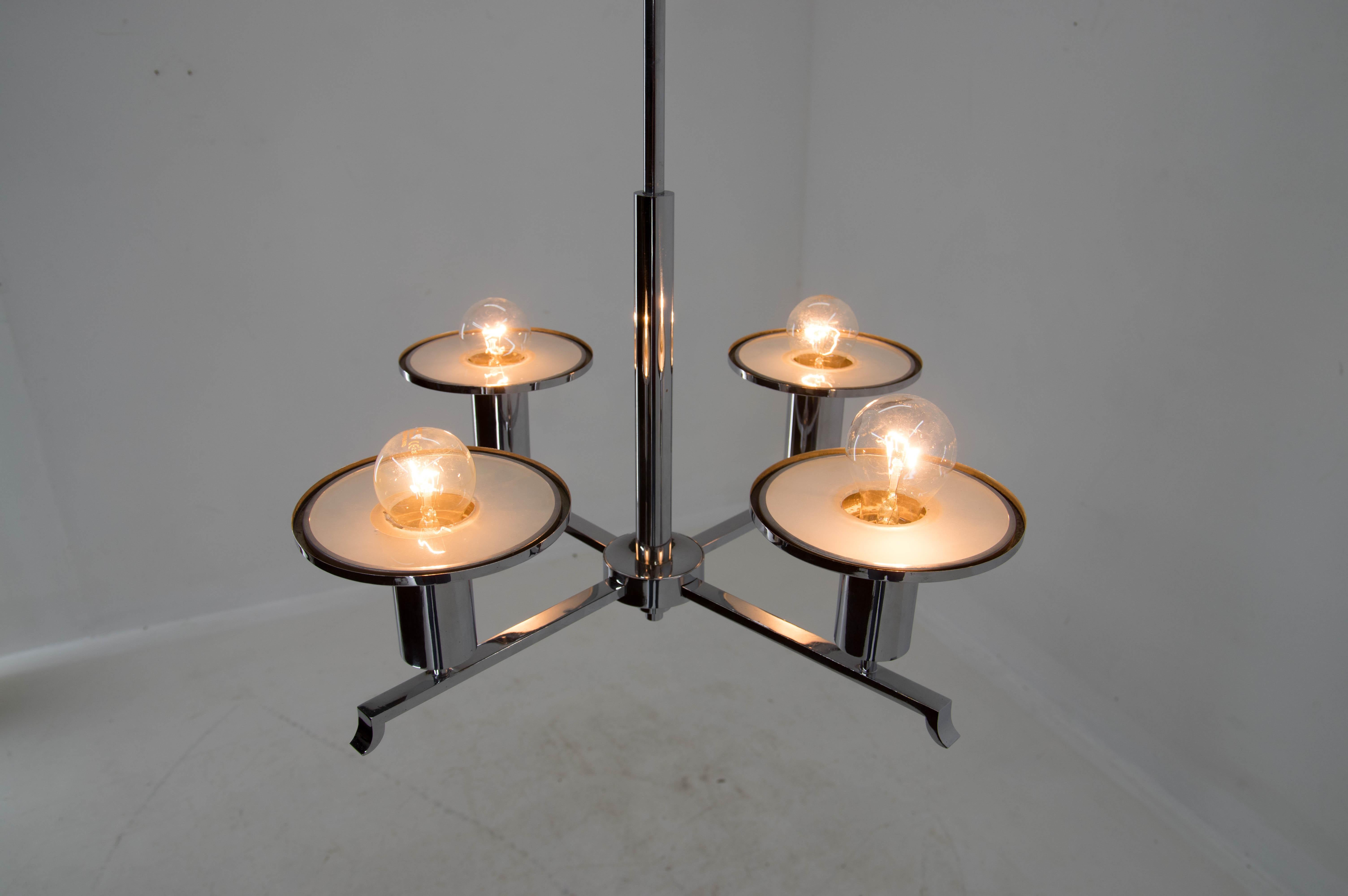 Glass Functionalist Chrome Chandelier, 1930s For Sale
