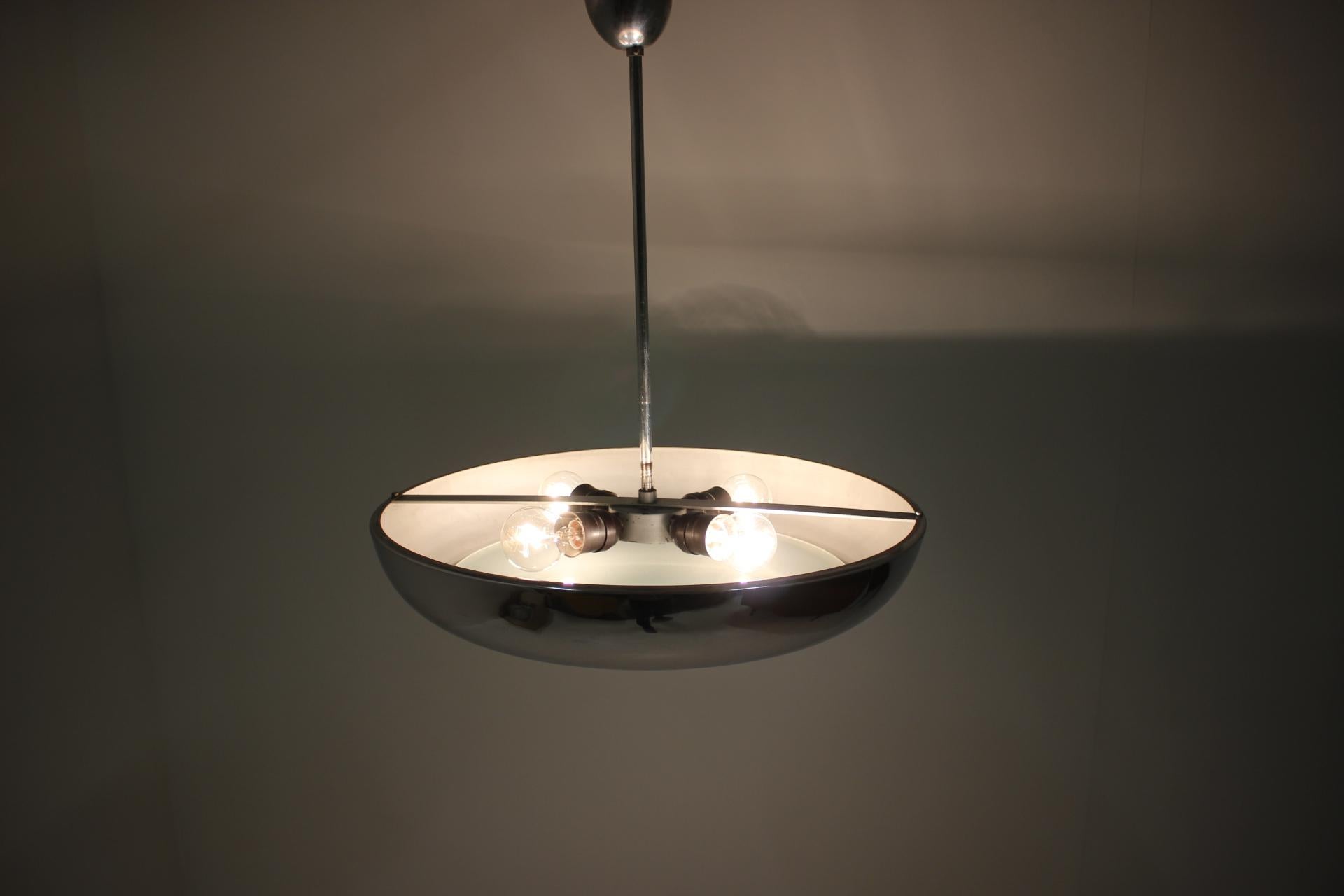 Glass Functionalist Chrome Pendant UFO by Josef Hurka for Napako, 1930s For Sale