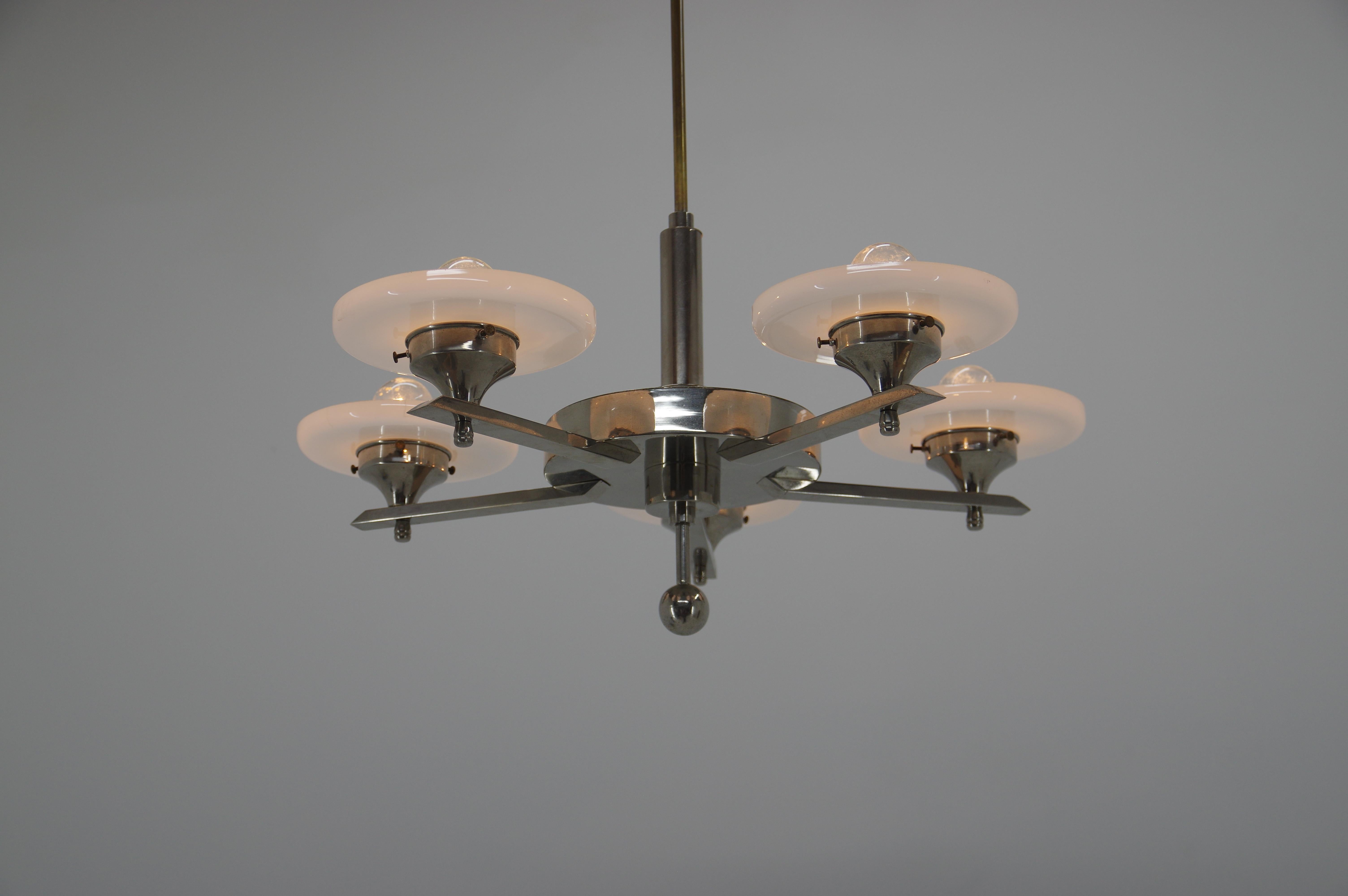 Bauhaus Functionalist Chrome-Plated Chandelier, 1930s For Sale