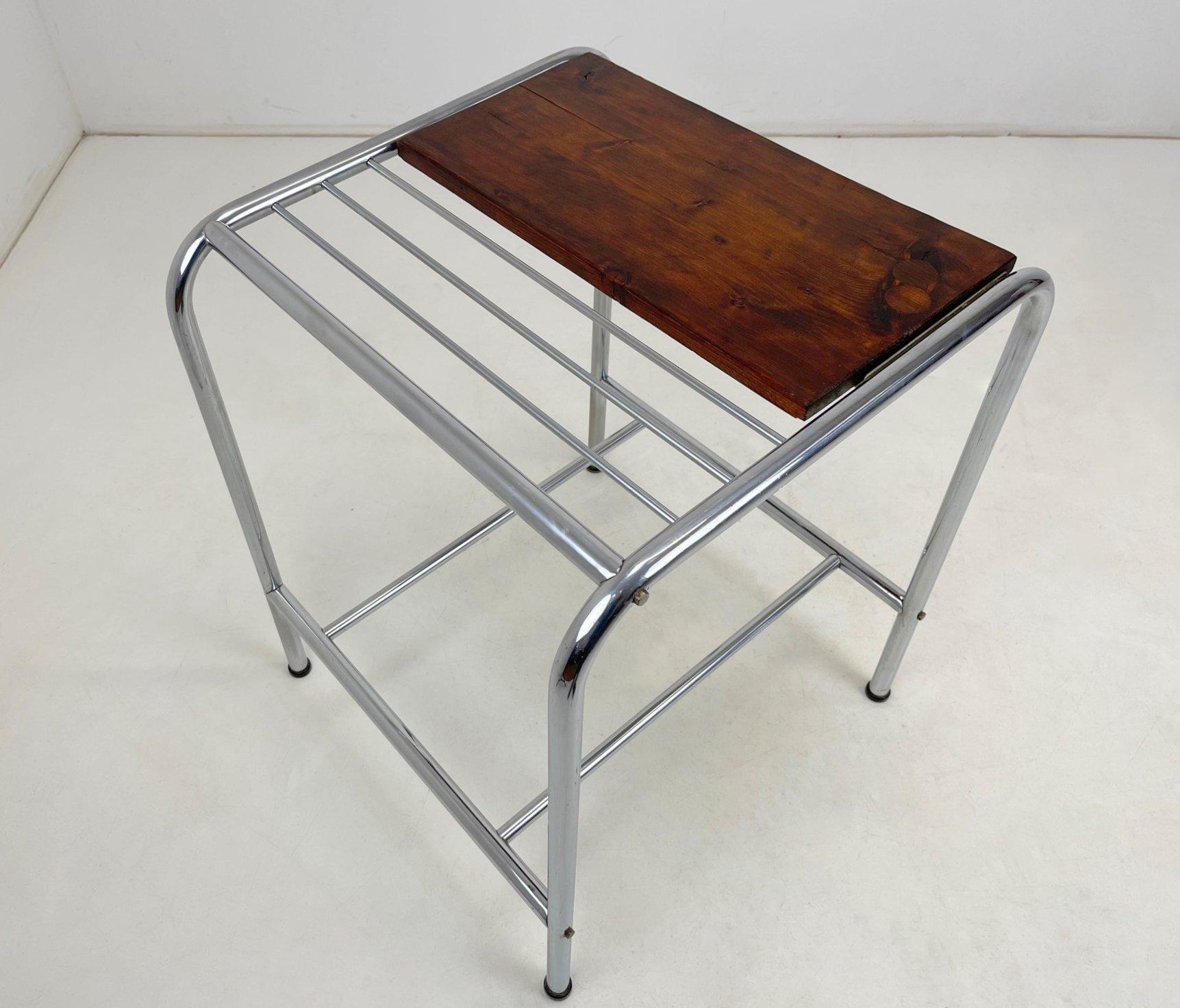 Czech Functionalist Chrome & Wood Table, 1950's For Sale