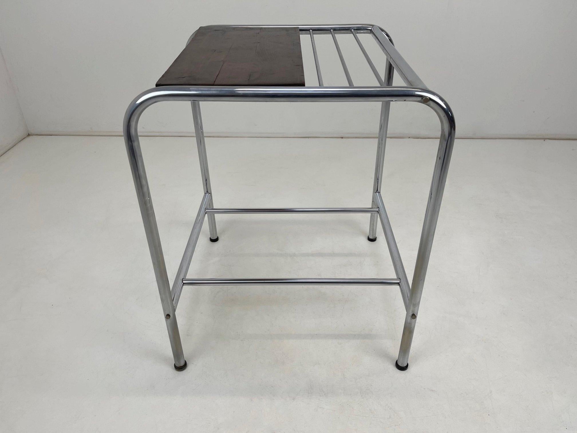 20th Century Functionalist Chrome & Wood Table, 1950's For Sale