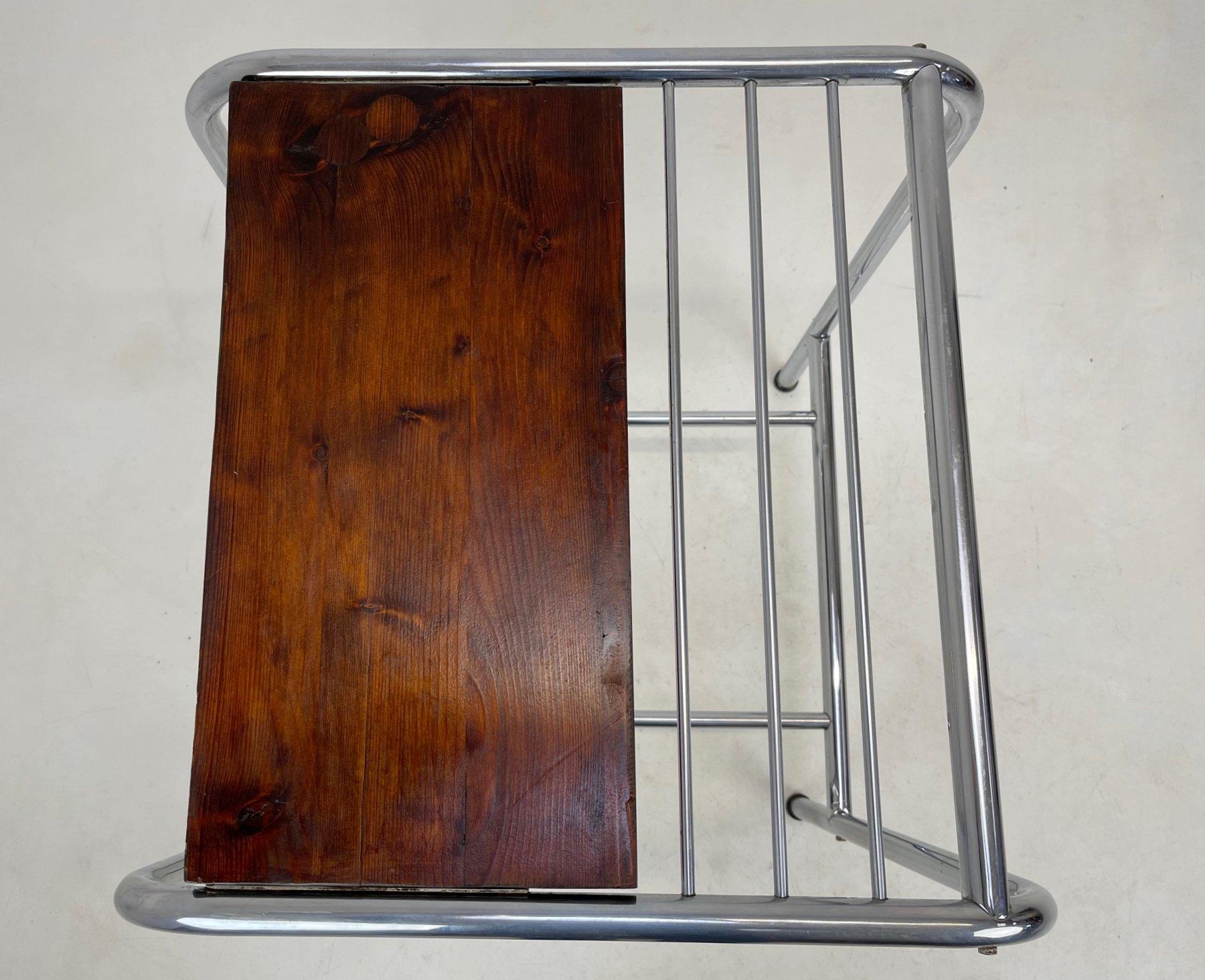 Functionalist Chrome & Wood Table, 1950's For Sale 2