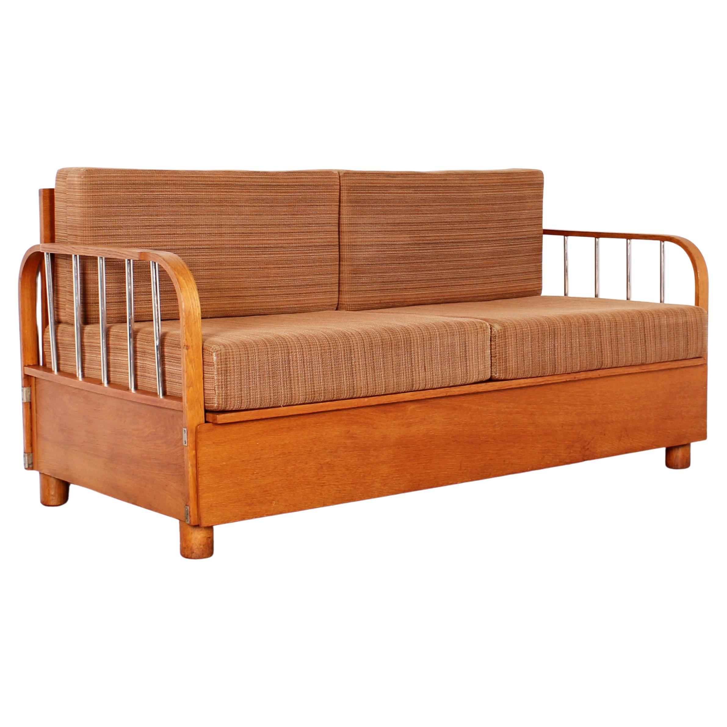 Functionalist Convertible Sofa by Jindřich Halabala, Model No. H-215, ca. 1930s For Sale