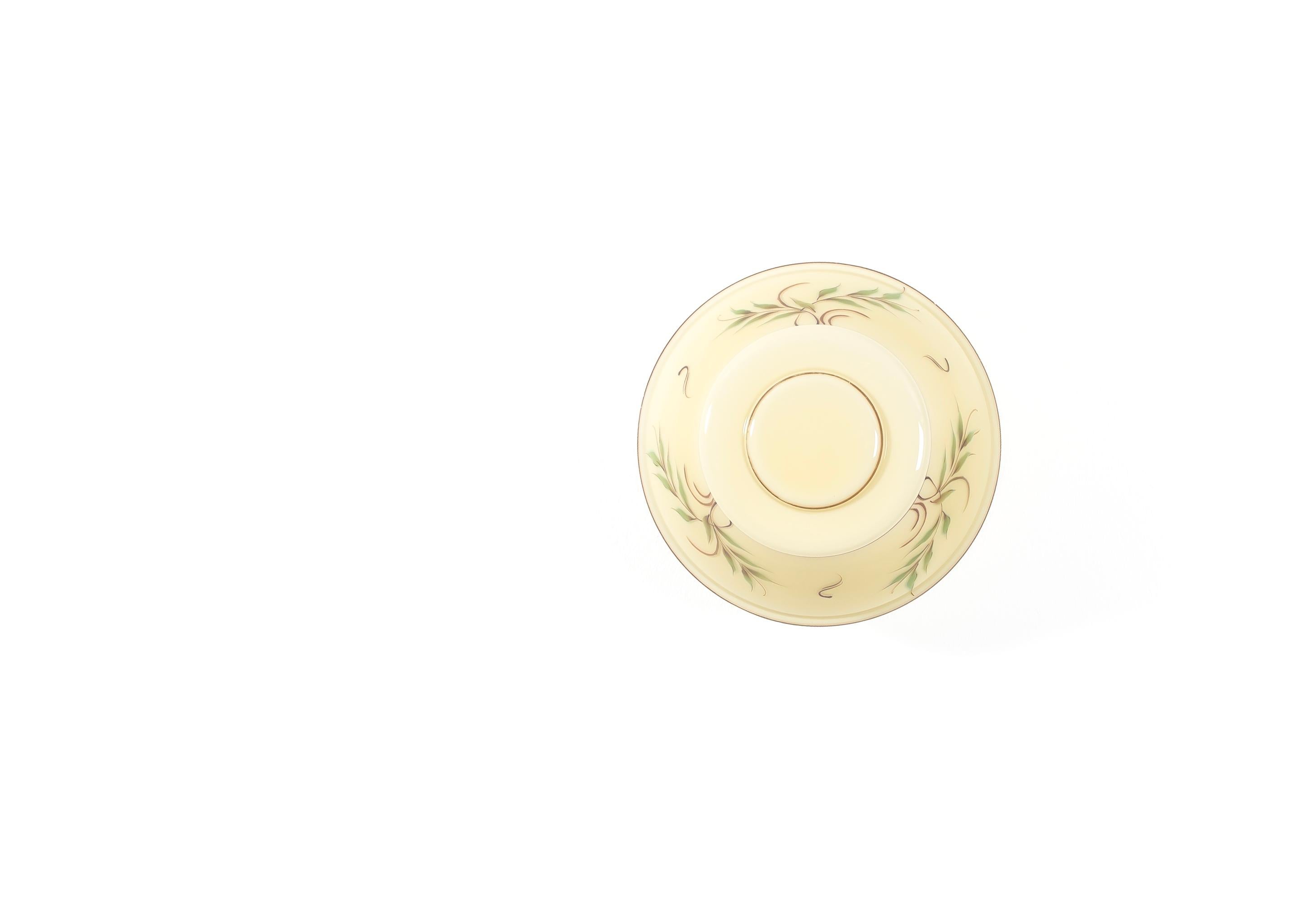 Wonderful and decorative ceiling light with handpainted shade in opaline glass and chrome metal base. Designed and made in Norway from ca 1950s first half. The lamp is fully working and in good vintage condition. It is fitted with one E27 bulb