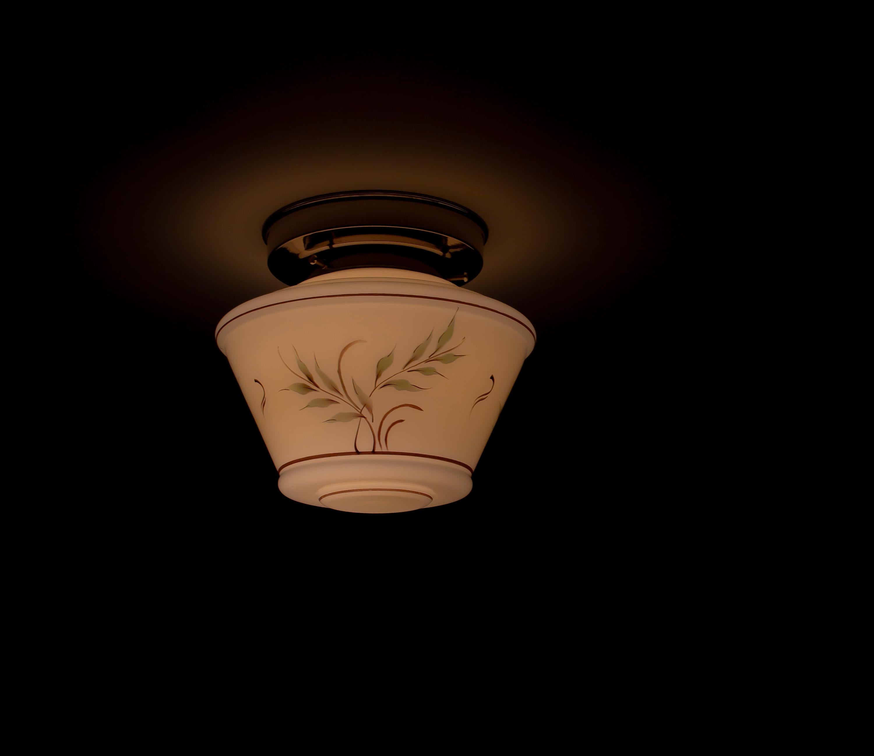 Opaline Glass Functionalist Flush Mount Ceiling Light, 1950s For Sale