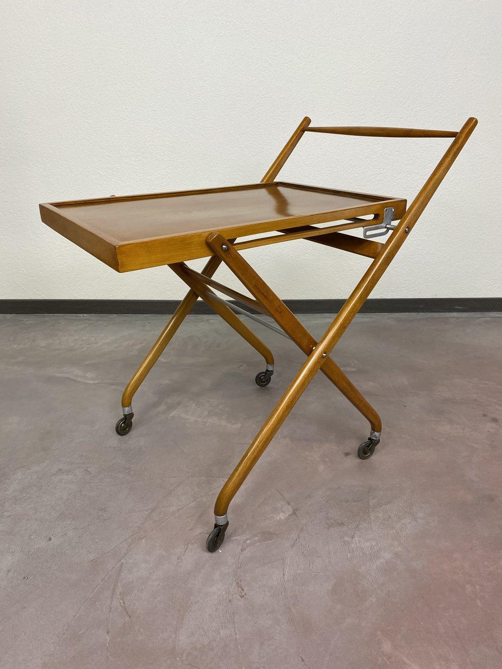 Functionalist folding trolley by Thonet Mundus professionally stained and repolished.