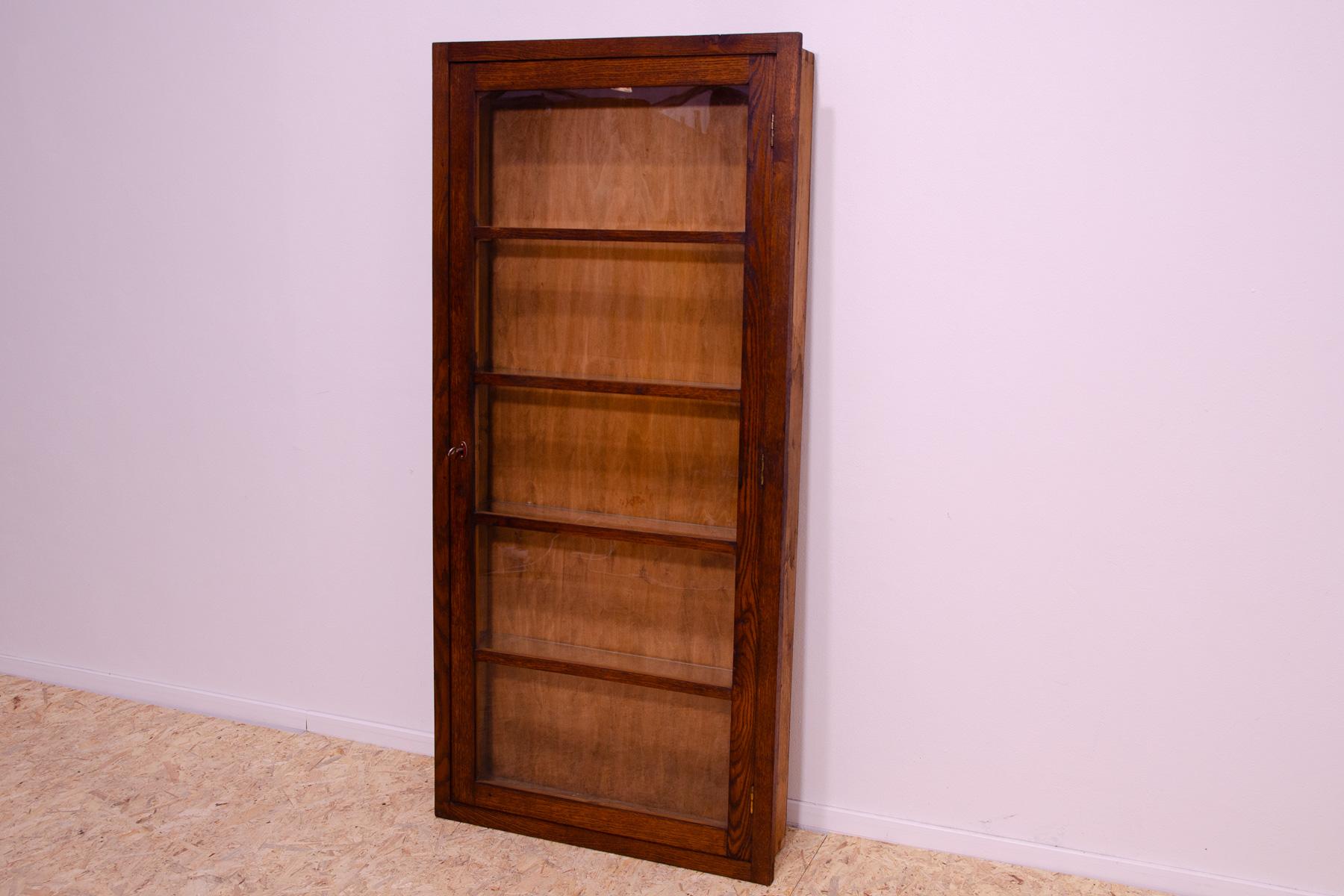 Wood Functionalist narrow showcase, 1930´s, Czechoslovakia For Sale
