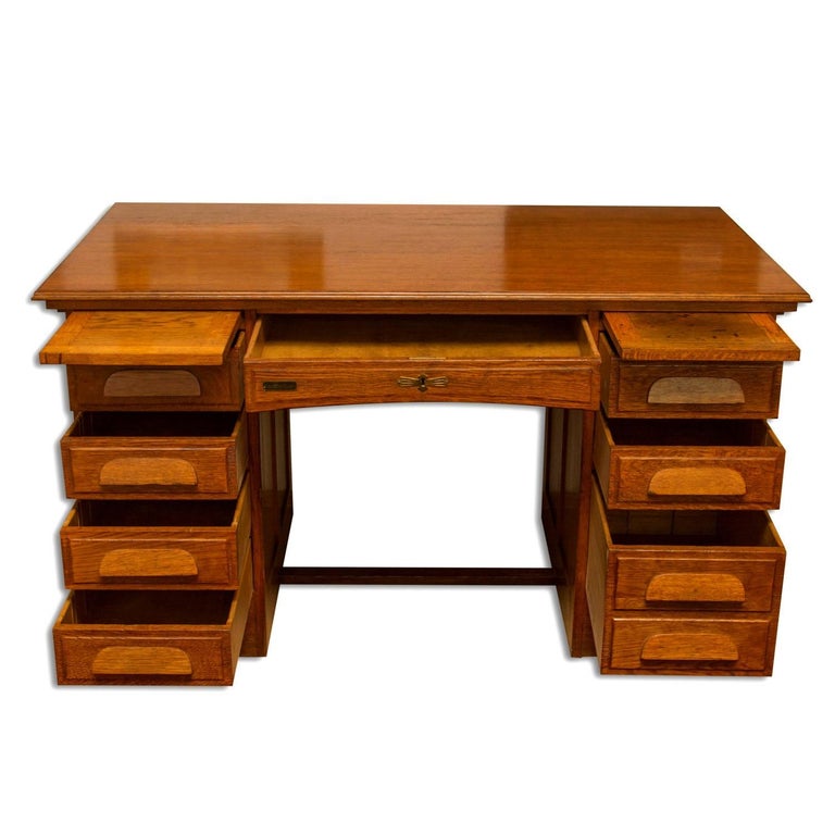 Functionalist Nine Drawers Writing Desk In Oak 1920 S Bohemia For Art Deco Functionalist Nine Drawers Writing Desk In Oak 1920 S Bohemia For