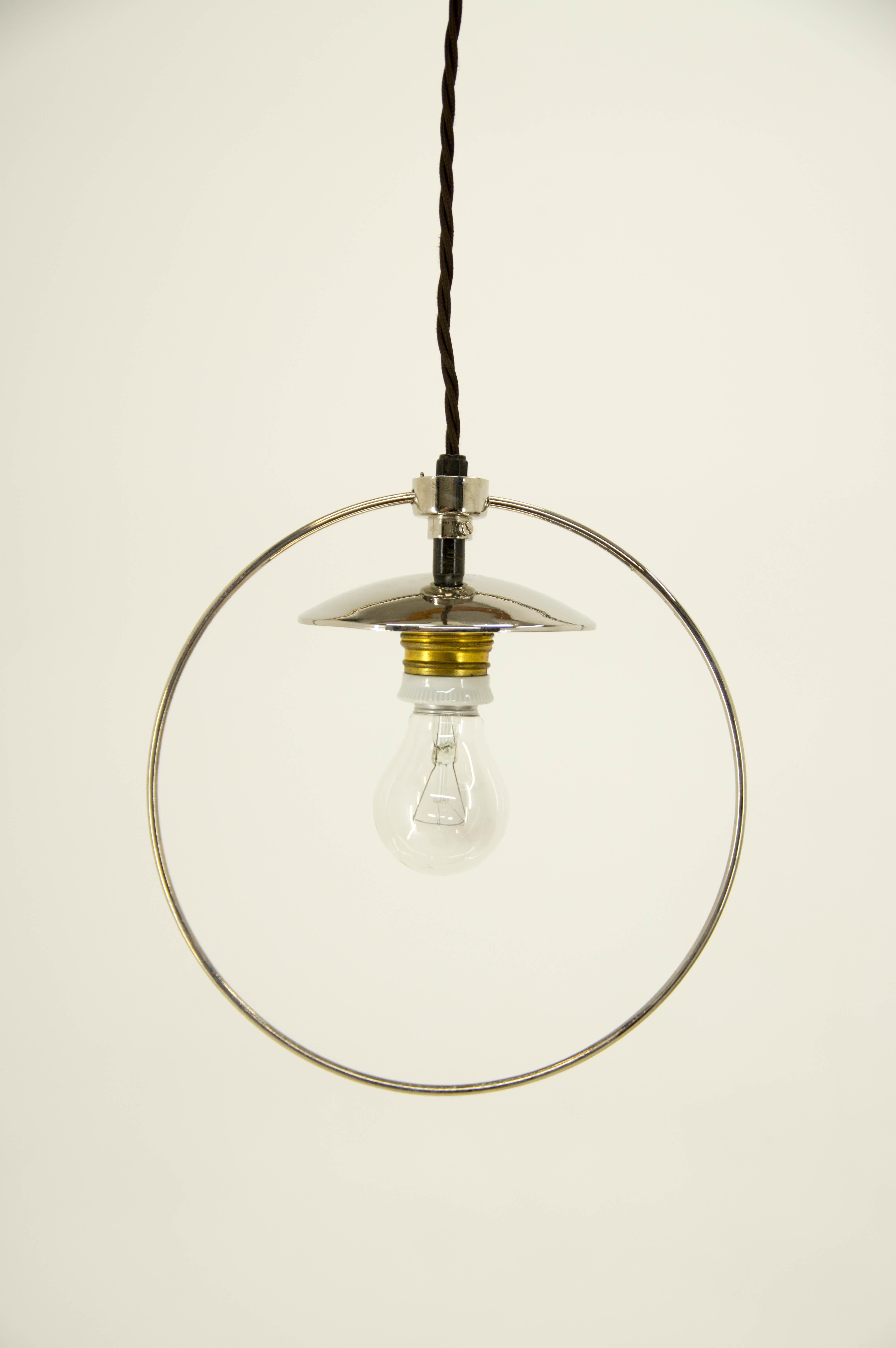 Opaline Glass Functionalist or Bauhaus Height Adjustable Pendant, 1930s