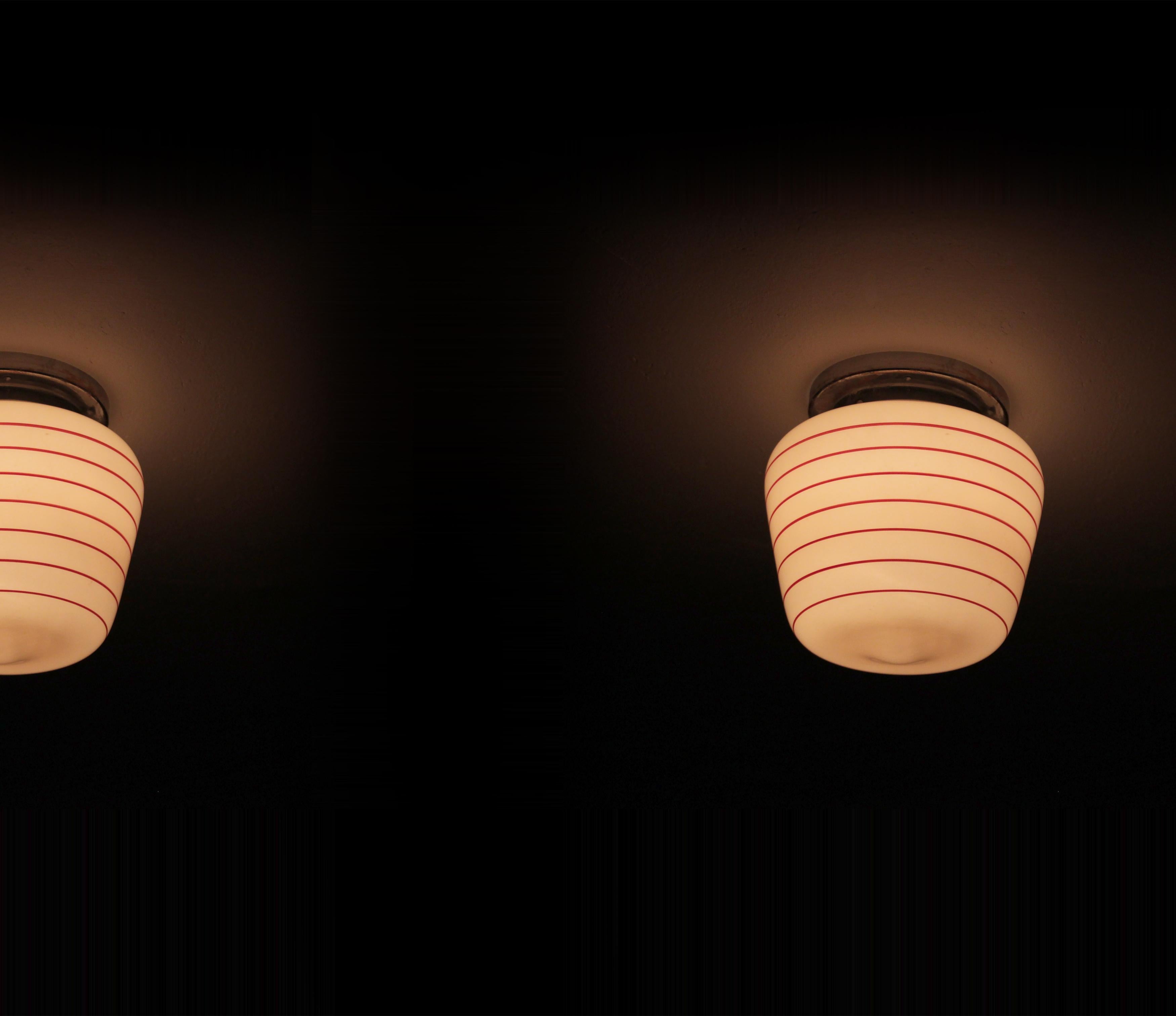 Functionalist Pair of Flush Mount Ceiling Lights, 1950s 3