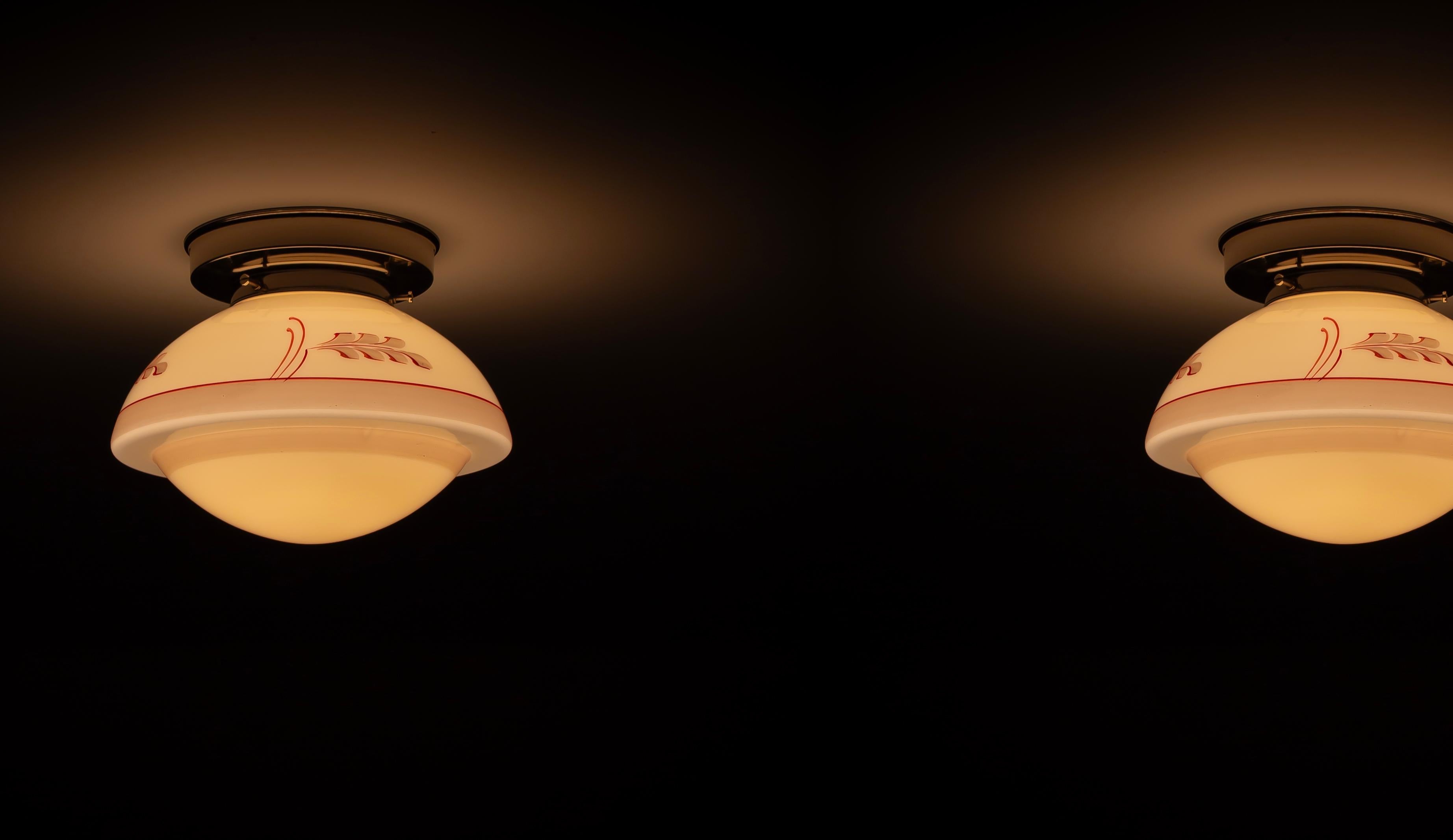 Functionalist Pair of Flush Mount Ceiling Lights, 1950s 3