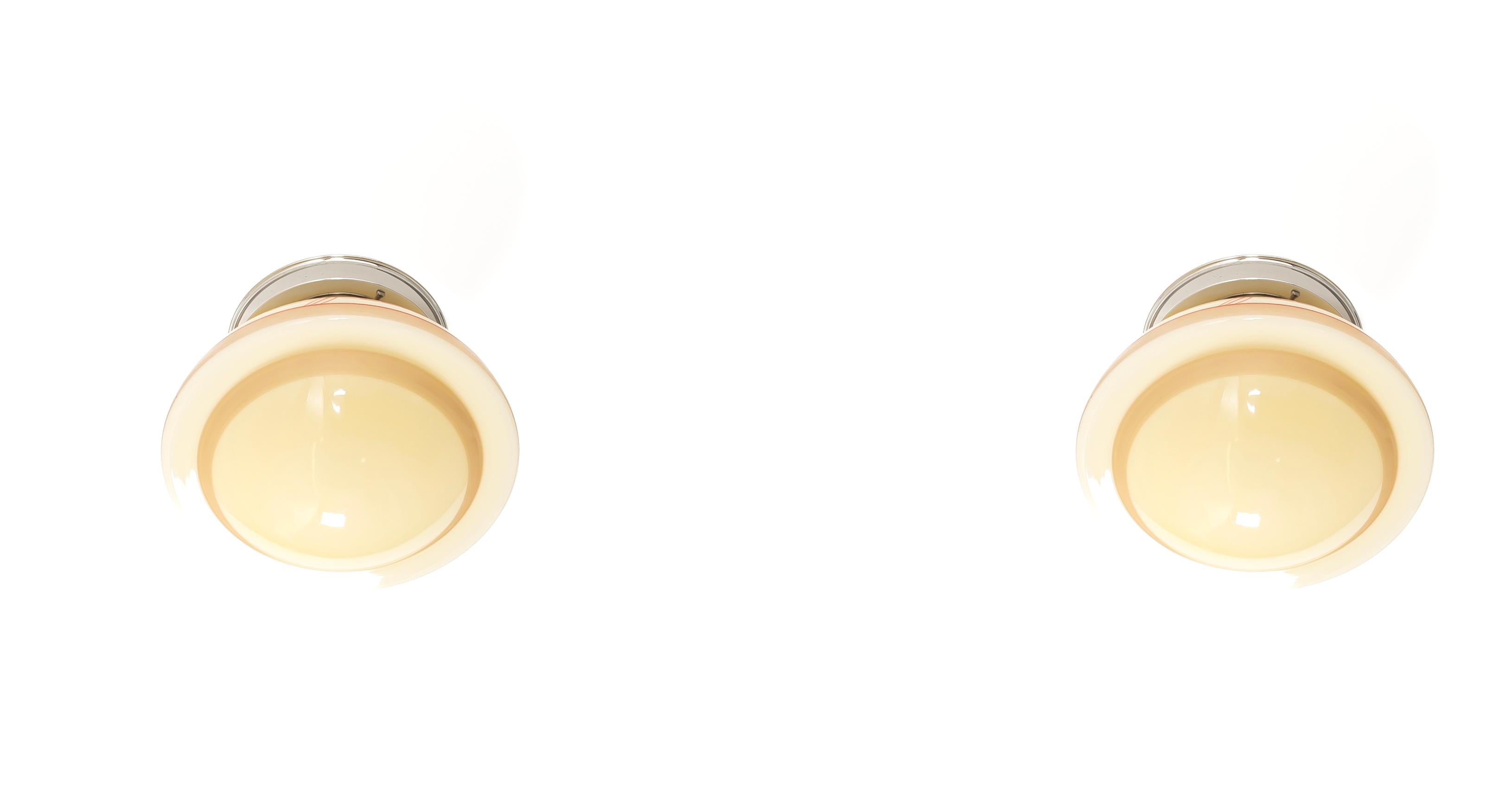 Scandinavian Functionalist Pair of Flush Mount Ceiling Lights, 1950s